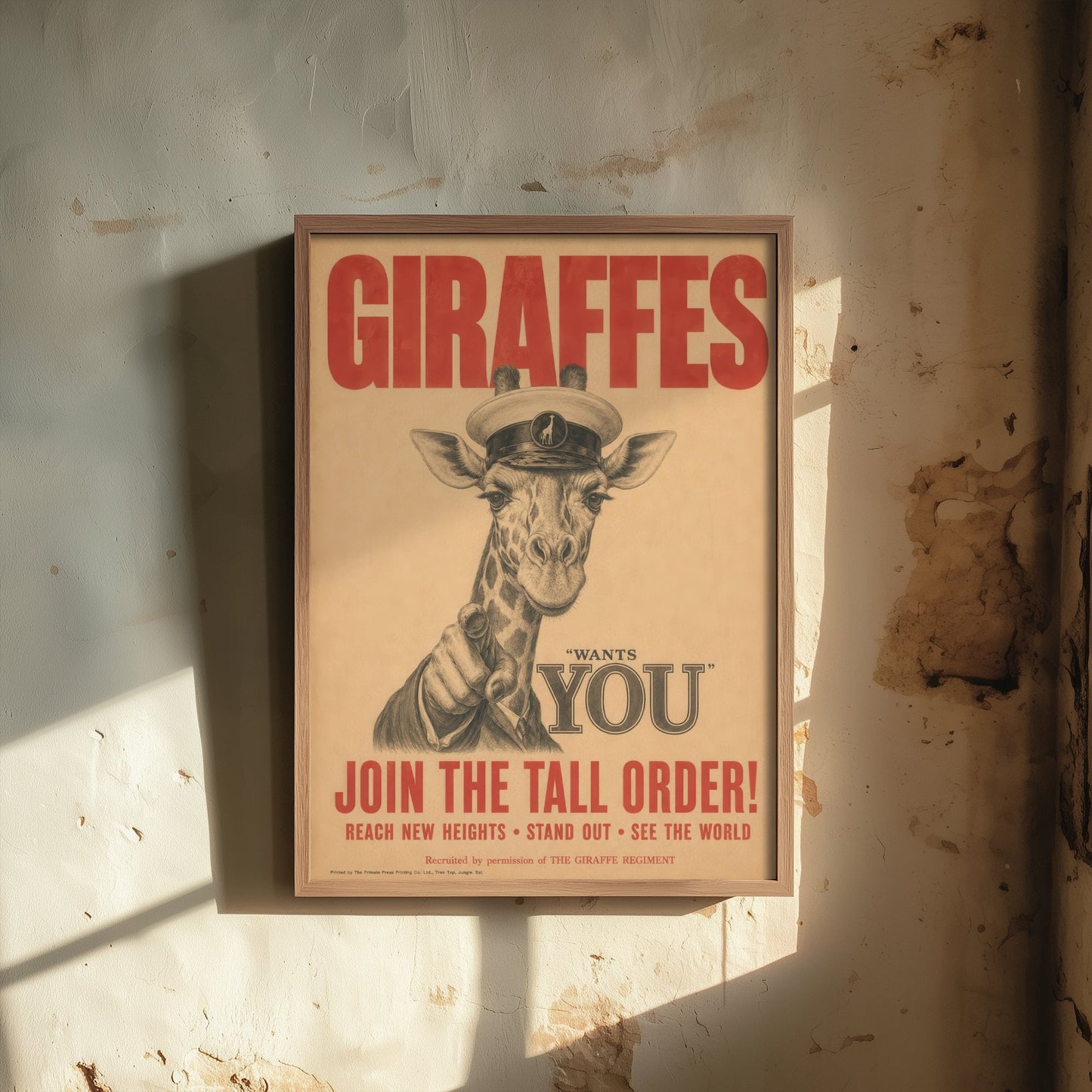 Giraffe Wants You Art Print - Funny Vintage Poster - Quirky Animal Illustration - Join the Tall Order 1/3