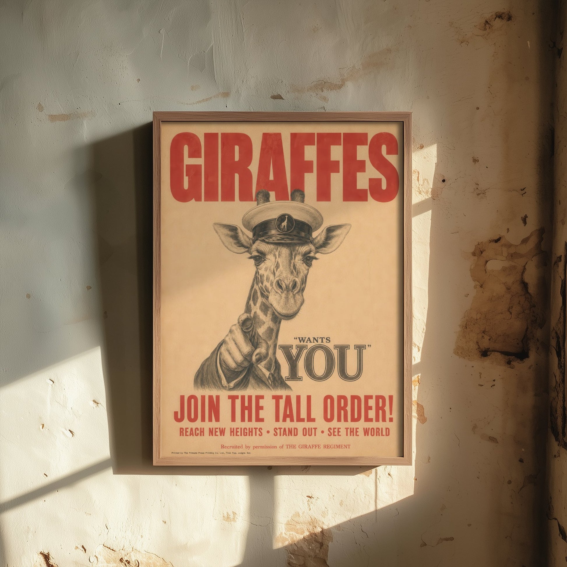 Giraffe Wants You Art Print - Funny Vintage Poster - Quirky Animal Illustration - Join the Tall Order 1/3