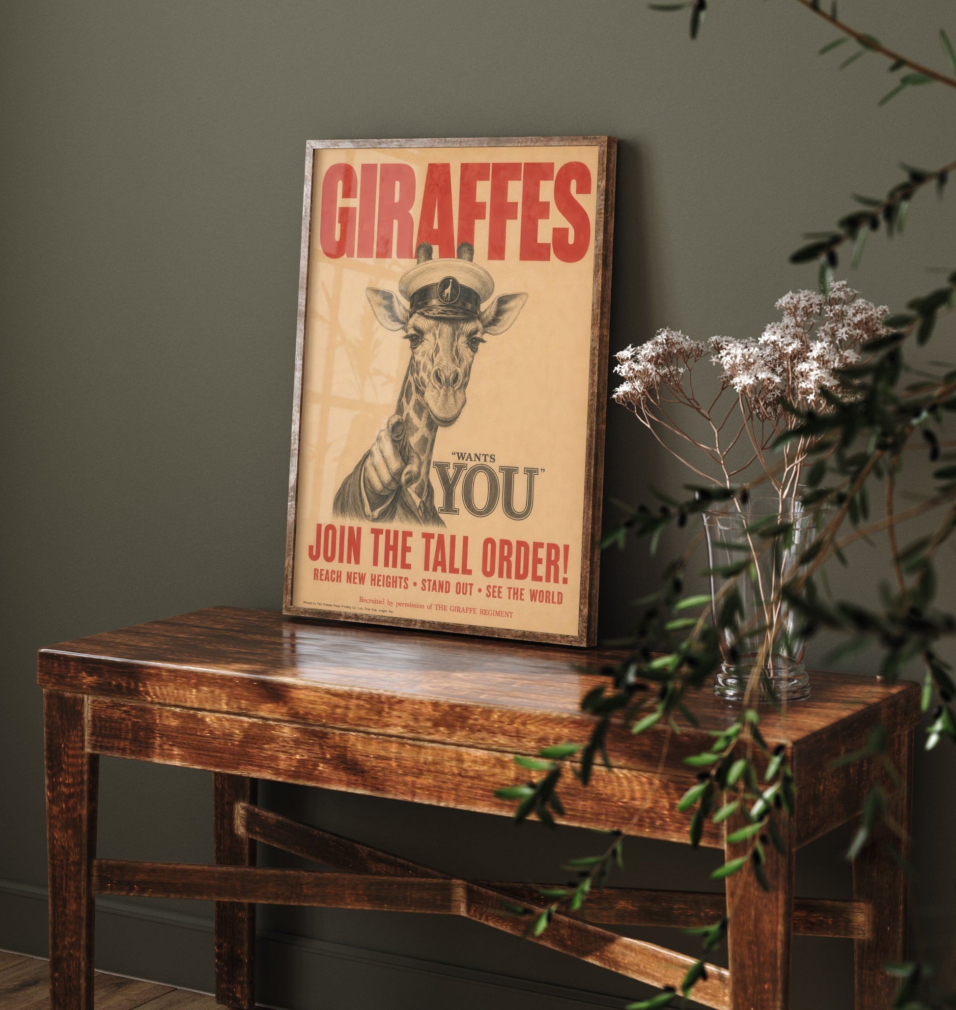 Giraffe Wants You Art Print - Funny Vintage Poster - Quirky Animal Illustration - Join the Tall Order 1/3