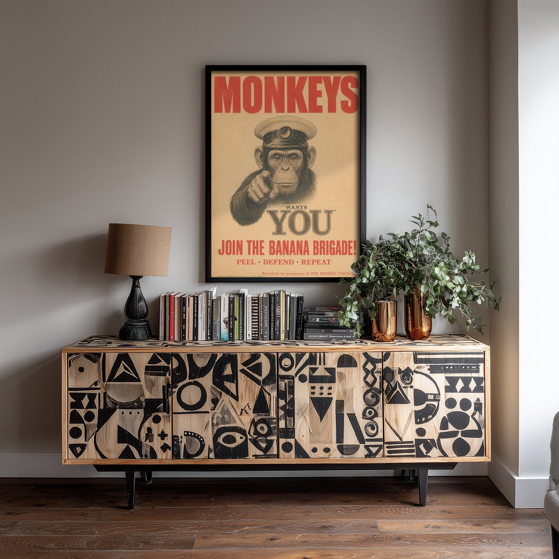 Monkey Wants You Art Print - Funny Vintage Poster - Quirky Animal Illustration - Join the Banana Brigade 2/3