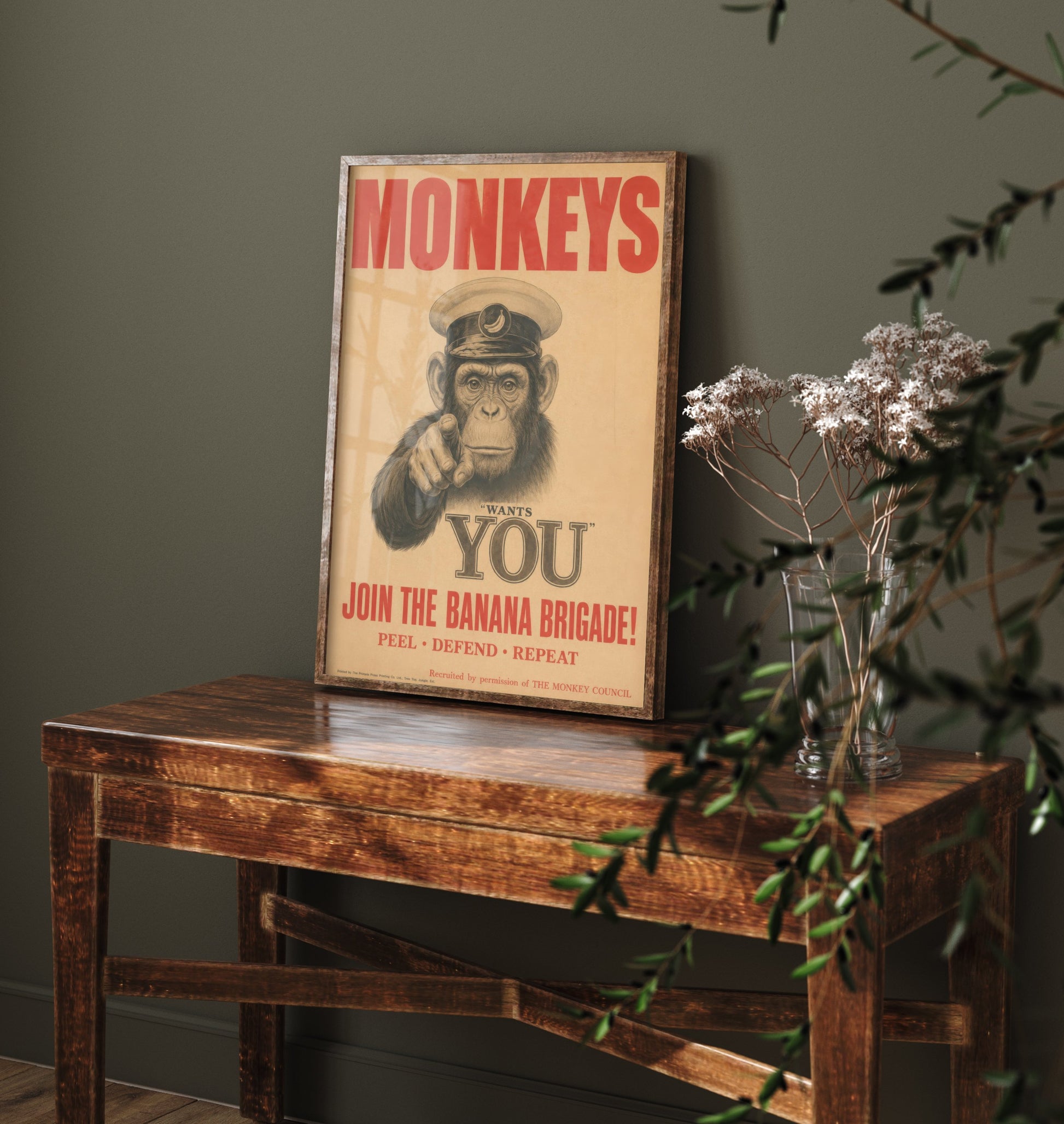 Monkey Wants You Art Print - Funny Vintage Poster - Quirky Animal Illustration - Join the Banana Brigade 2/3
