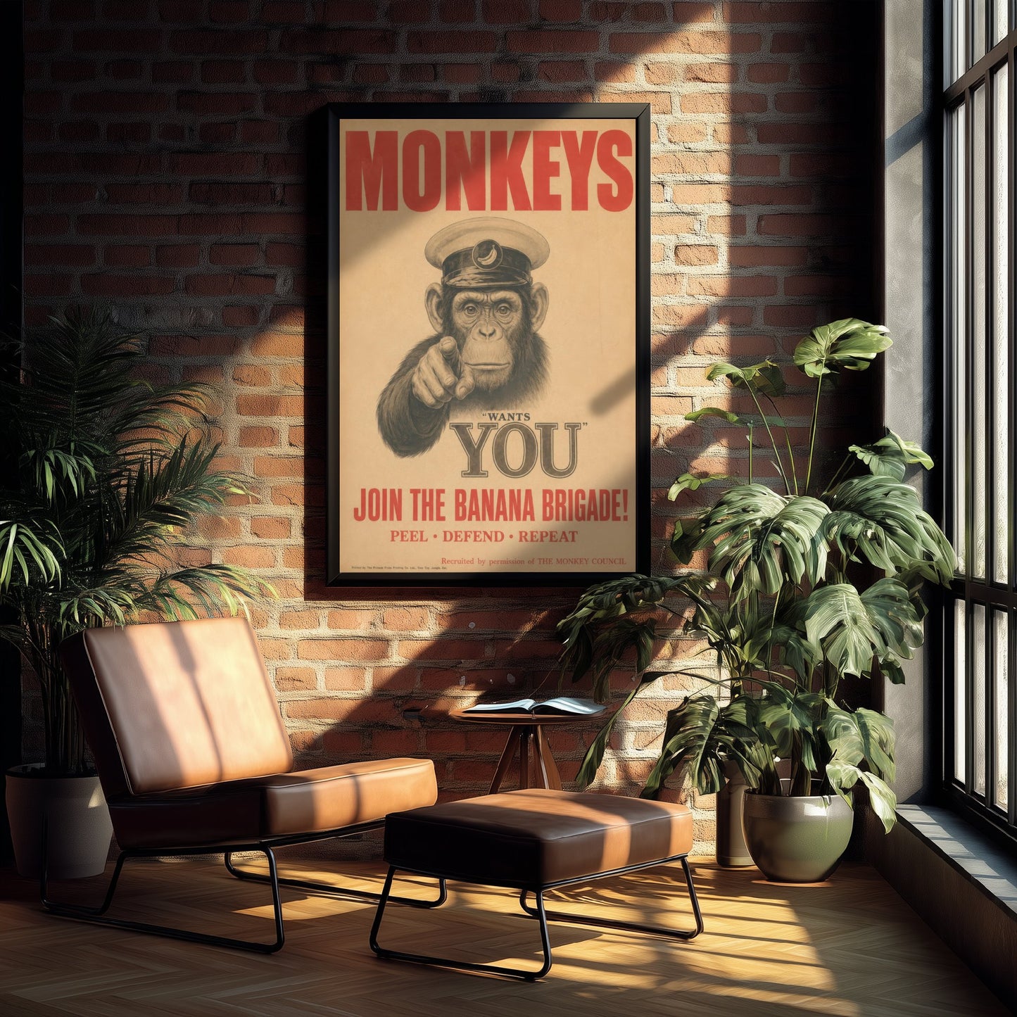 Monkey Wants You Art Print - Funny Vintage Poster - Quirky Animal Illustration - Join the Banana Brigade 2/3