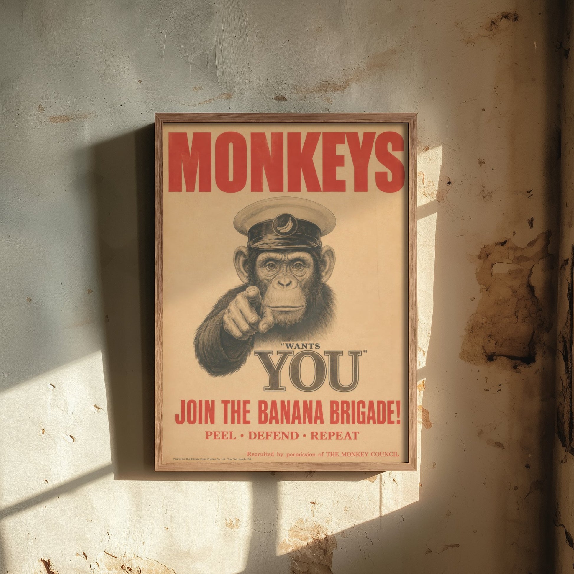 Monkey Wants You Art Print - Funny Vintage Poster - Quirky Animal Illustration - Join the Banana Brigade 2/3