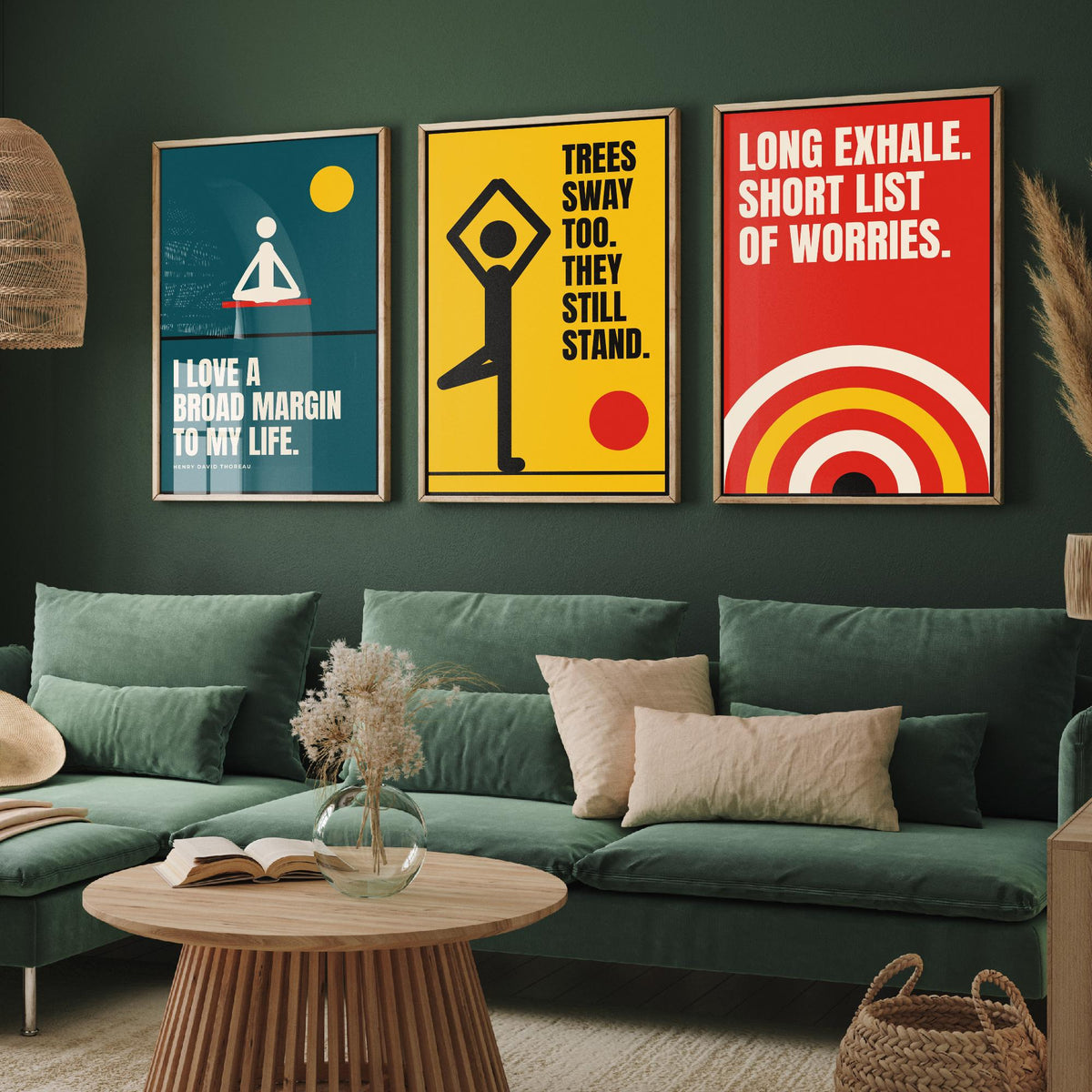 Yoga Quotes Set of Three Art Prints - 3 Bauhaus Meditation Posters - Minimalist Wellness Wall Art Illustration V1