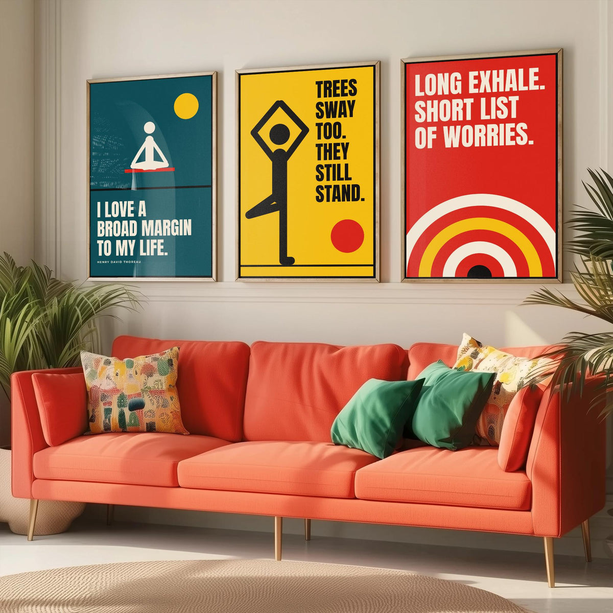 Yoga Quotes Set of Three Art Prints - 3 Bauhaus Meditation Posters - Minimalist Wellness Wall Art Illustration V1