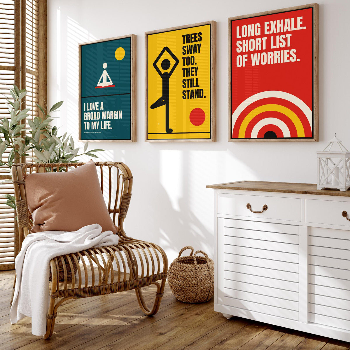 Yoga Quotes Set of Three Art Prints - 3 Bauhaus Meditation Posters - Minimalist Wellness Wall Art Illustration V1