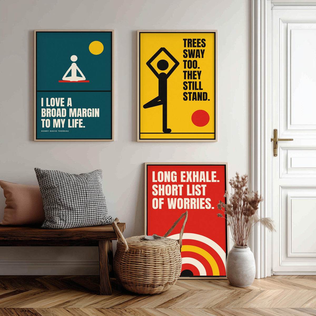 Yoga Quotes Set of Three Art Prints - 3 Bauhaus Meditation Posters - Minimalist Wellness Wall Art Illustration V1