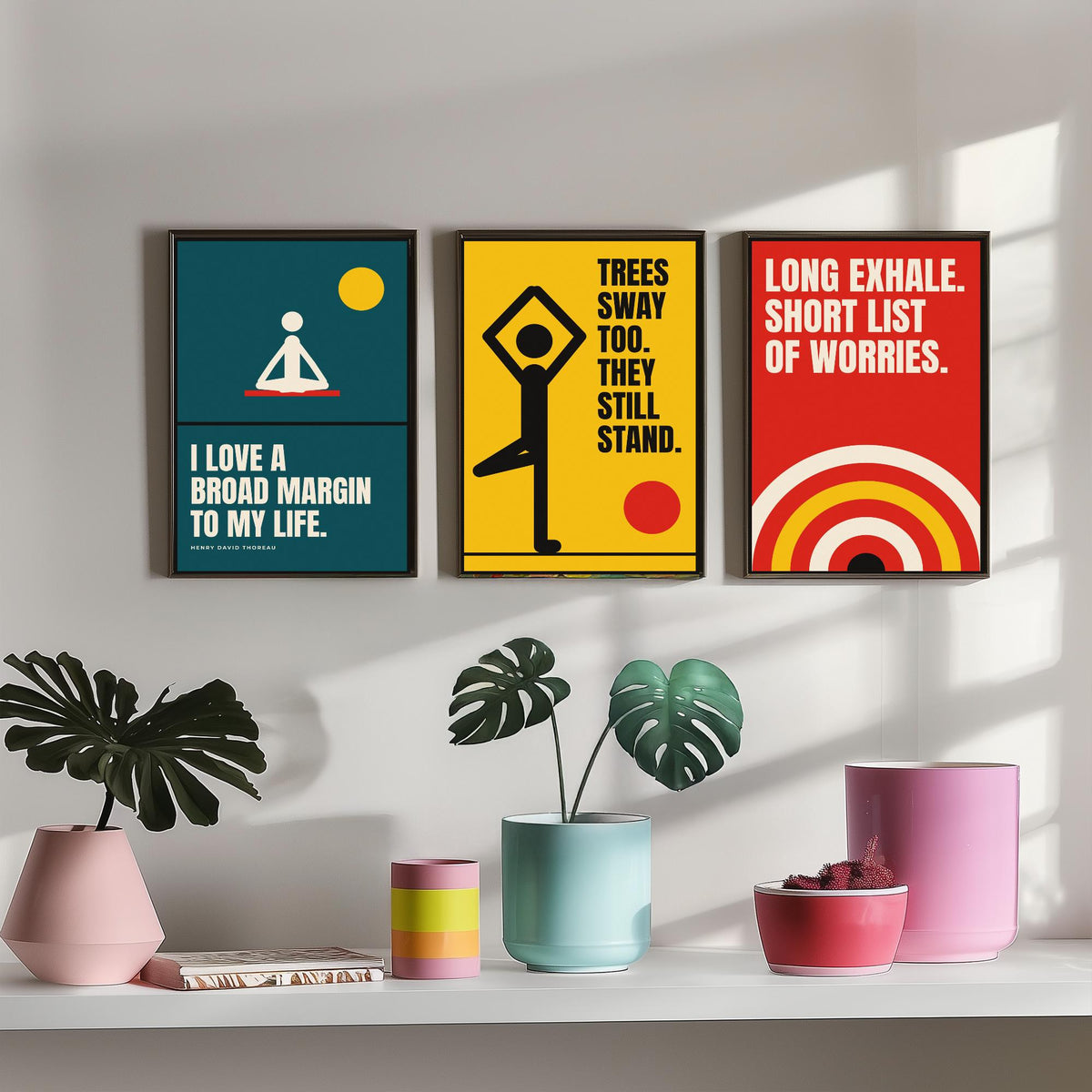 Yoga Quotes Set of Three Art Prints - 3 Bauhaus Meditation Posters - Minimalist Wellness Wall Art Illustration V1