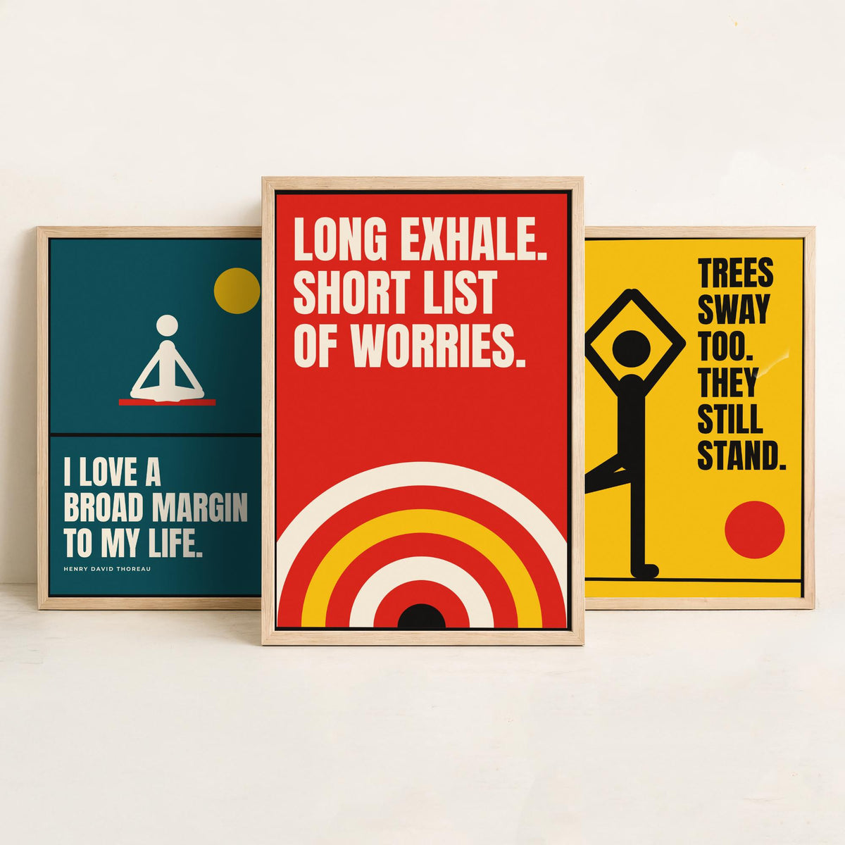 Yoga Quotes Set of Three Art Prints - 3 Bauhaus Meditation Posters - Minimalist Wellness Wall Art Illustration V1
