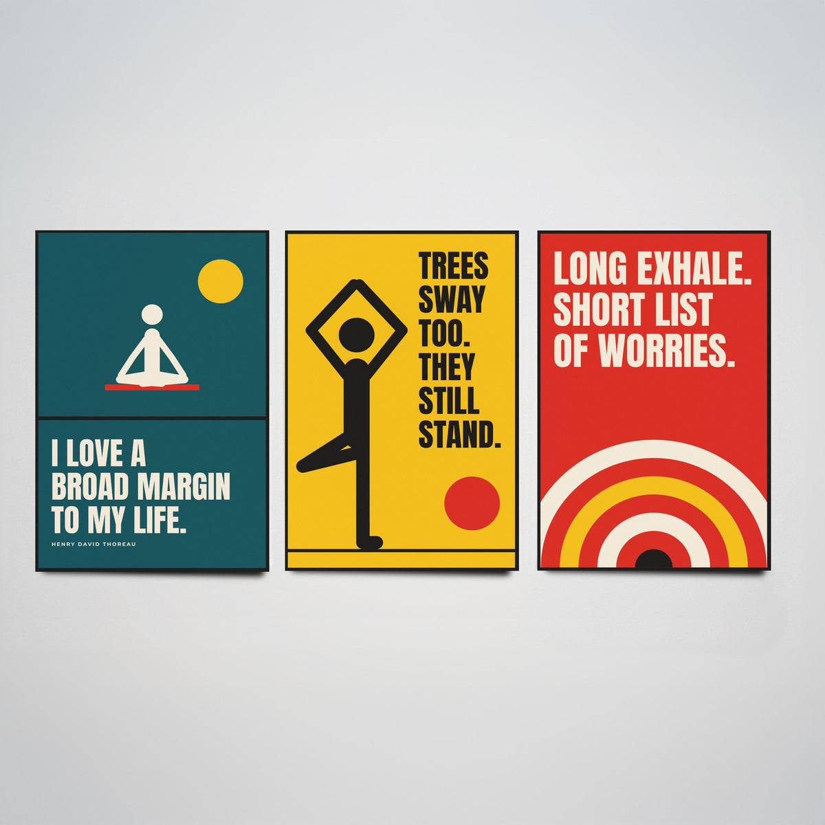 Yoga Quotes Set of Three Art Prints - 3 Bauhaus Meditation Posters - Minimalist Wellness Wall Art Illustration V1