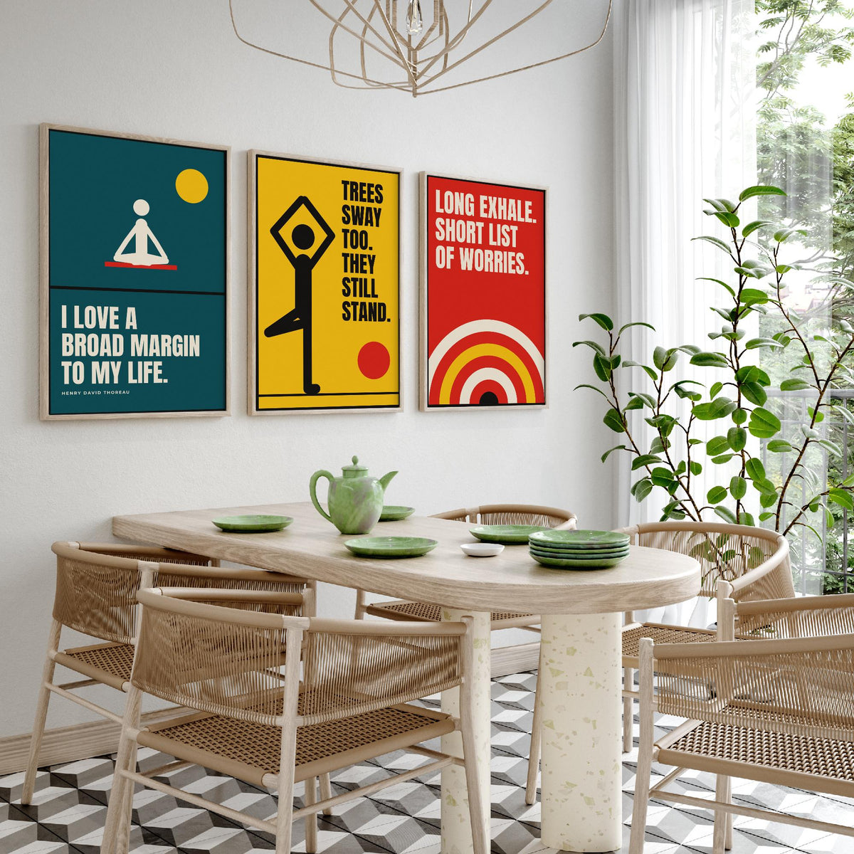 Yoga Quotes Set of Three Art Prints - 3 Bauhaus Meditation Posters - Minimalist Wellness Wall Art Illustration V1