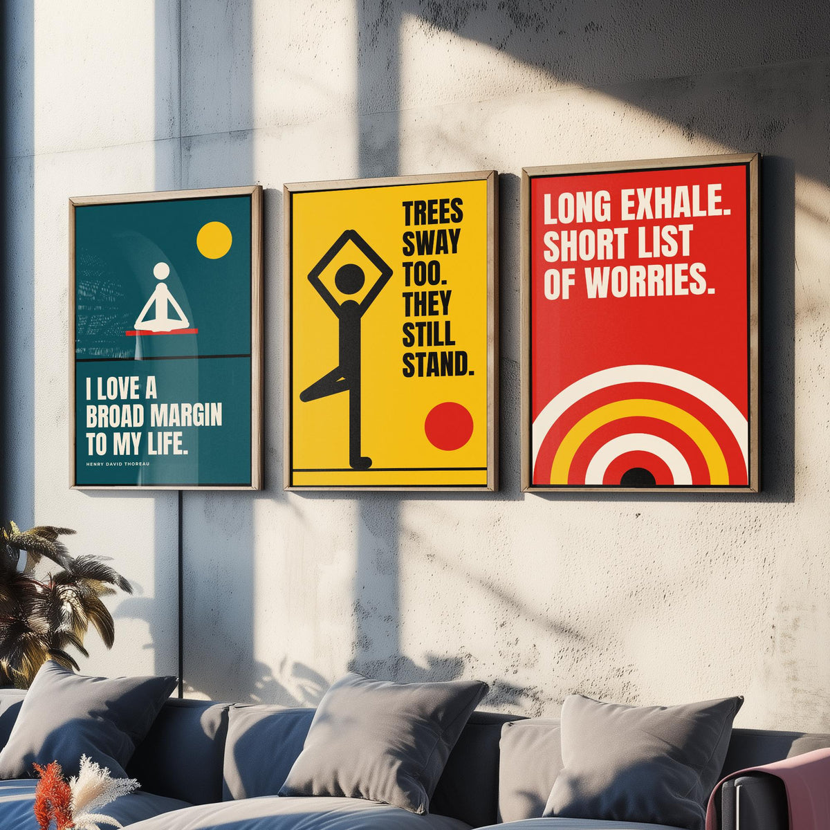 Yoga Quotes Set of Three Art Prints - 3 Bauhaus Meditation Posters - Minimalist Wellness Wall Art Illustration V1