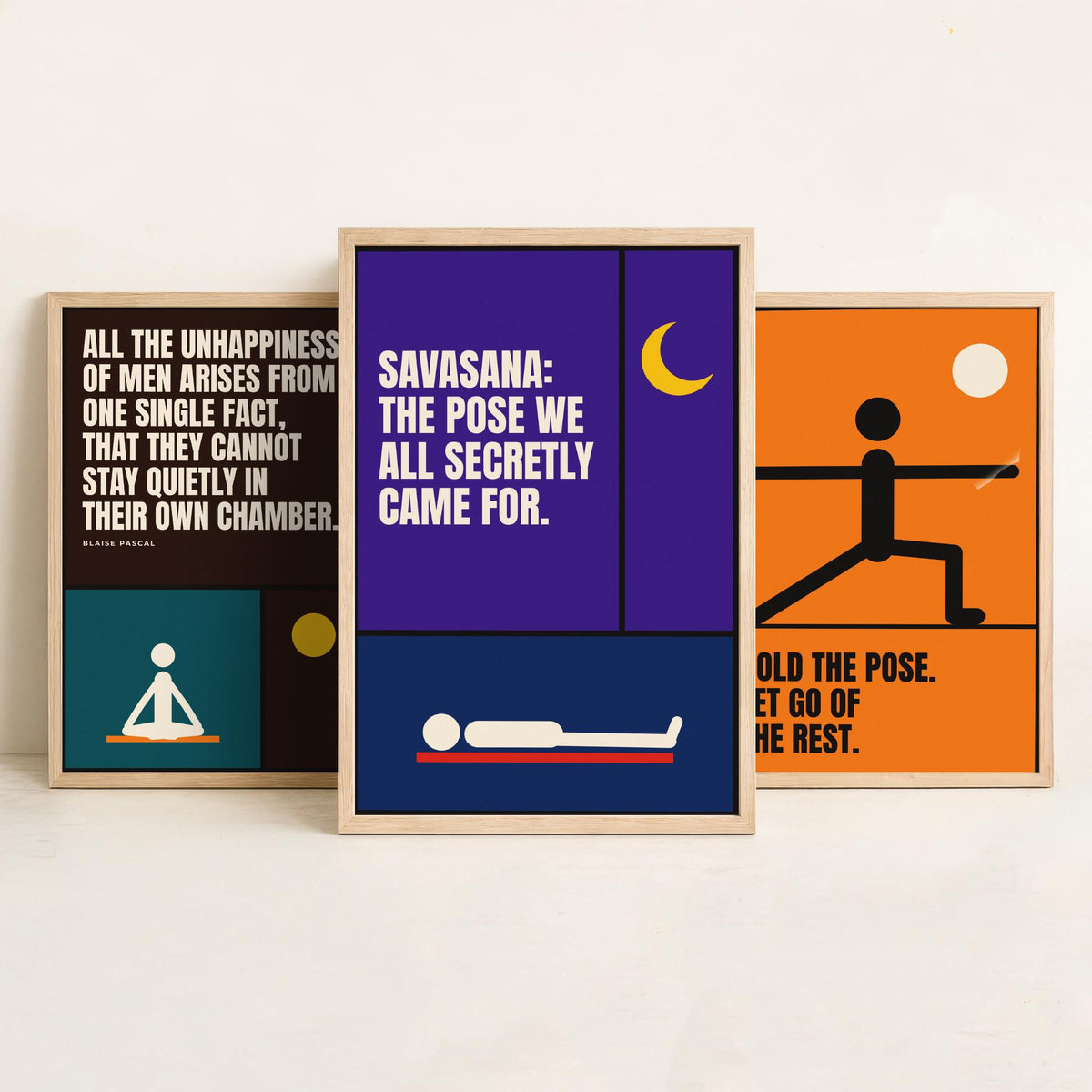 Yoga Quotes Set of Three Art Prints - 3 Retro Bauhaus Meditation Posters - Minimalist Wellness Wall Art Illustration V2