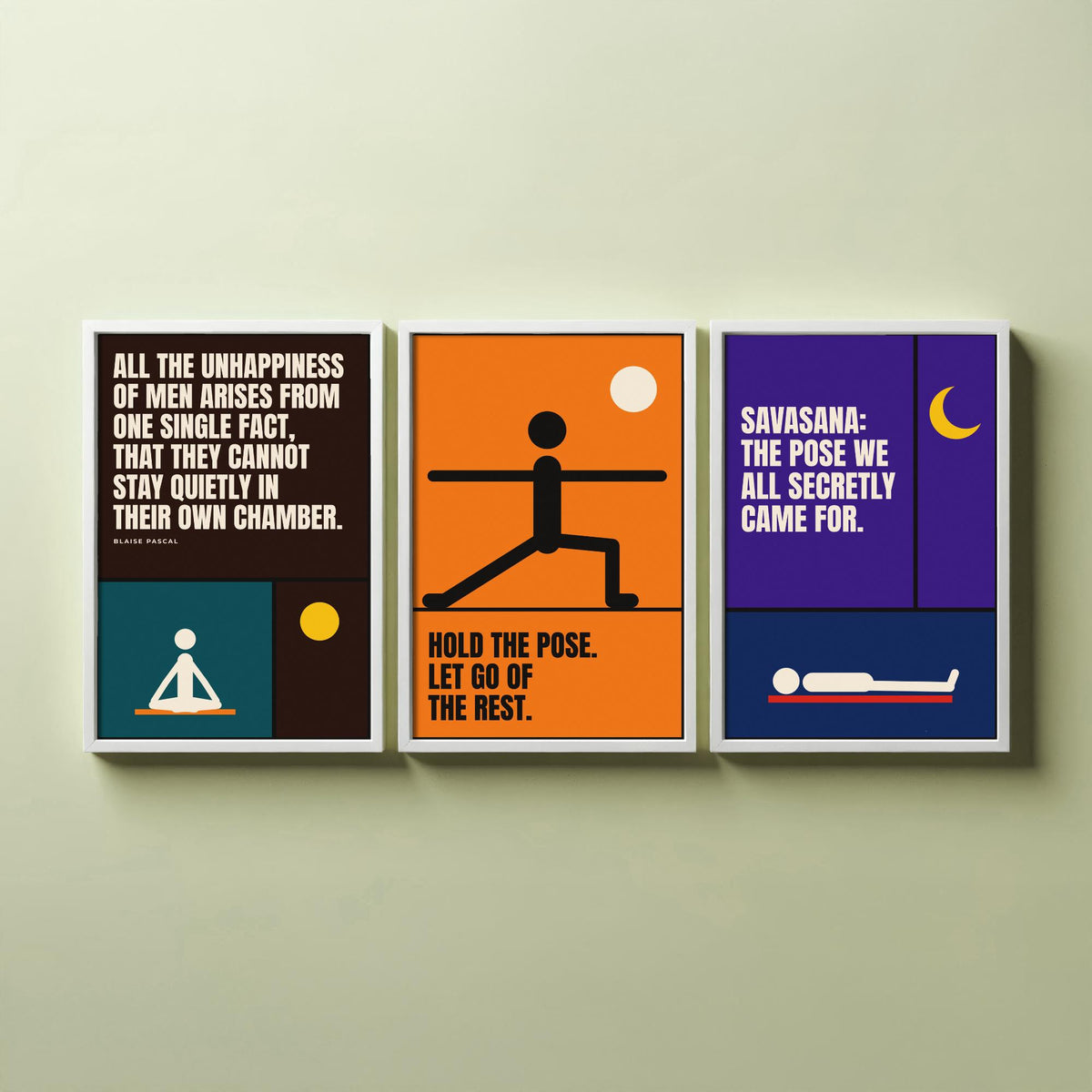 Yoga Quotes Set of Three Art Prints - 3 Retro Bauhaus Meditation Posters - Minimalist Wellness Wall Art Illustration V2