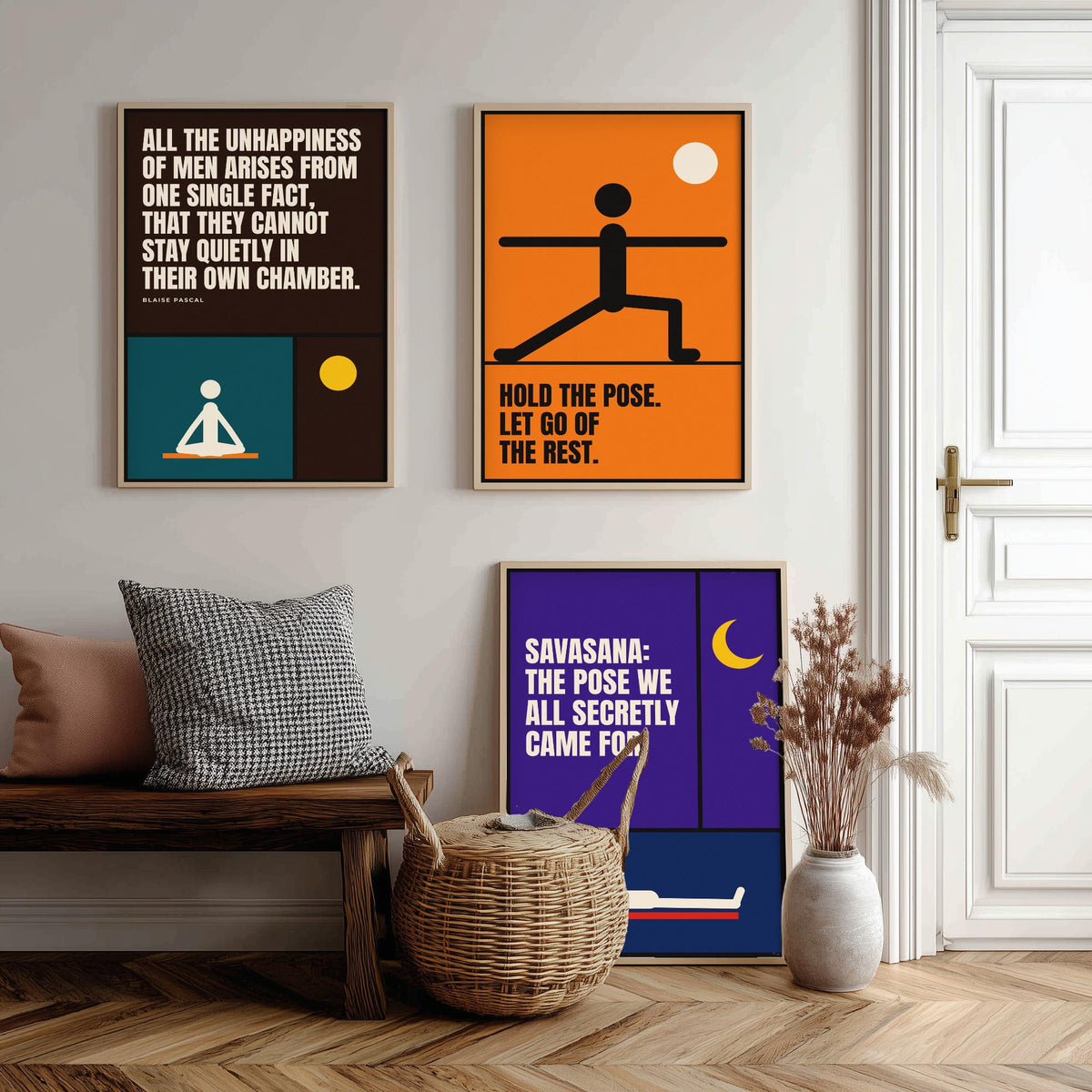 Yoga Quotes Set of Three Art Prints - 3 Retro Bauhaus Meditation Posters - Minimalist Wellness Wall Art Illustration V2