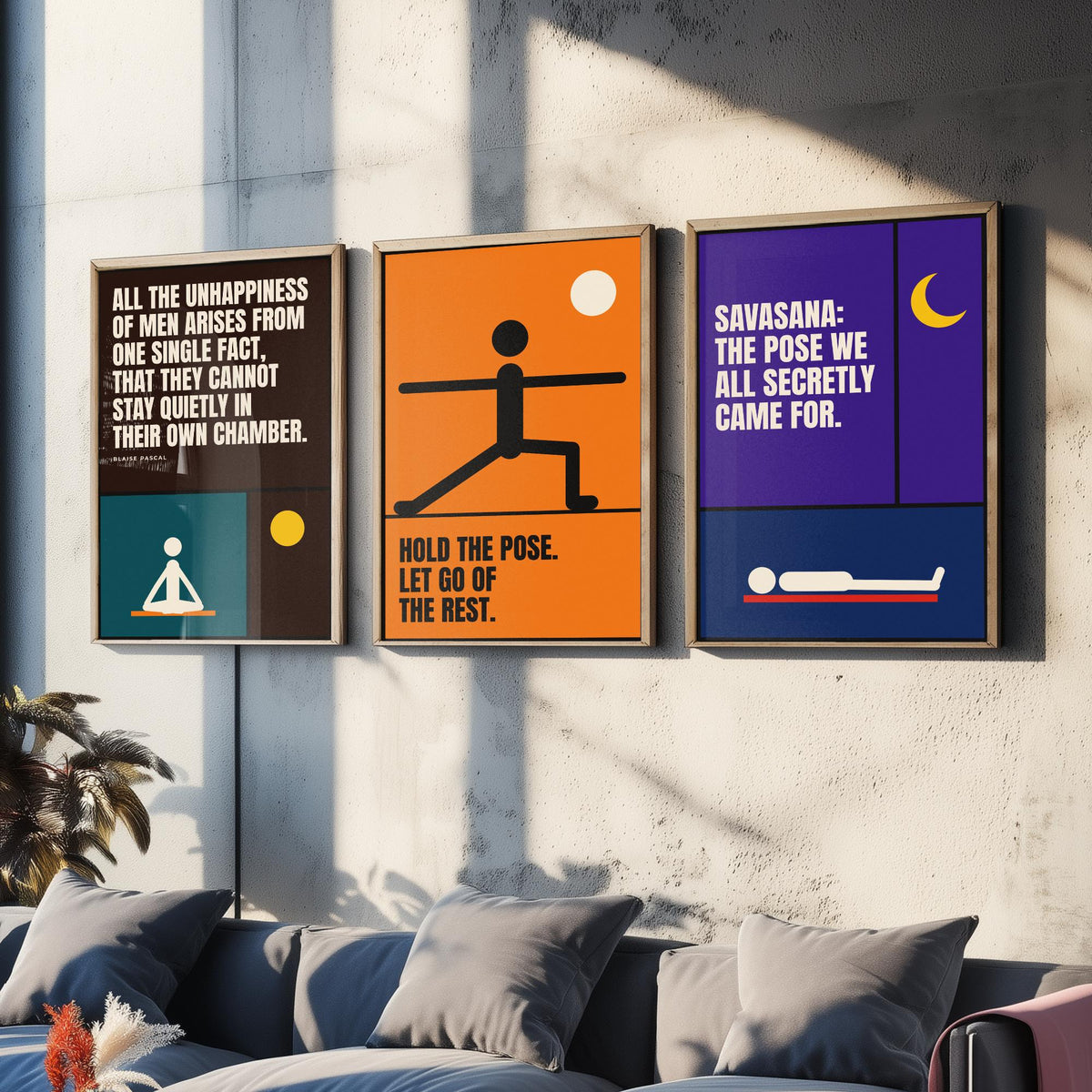 Yoga Quotes Set of Three Art Prints - 3 Retro Bauhaus Meditation Posters - Minimalist Wellness Wall Art Illustration V2