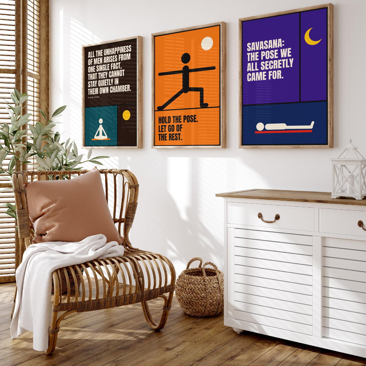 Yoga Quotes Set of Three Art Prints - 3 Retro Bauhaus Meditation Posters - Minimalist Wellness Wall Art Illustration V2