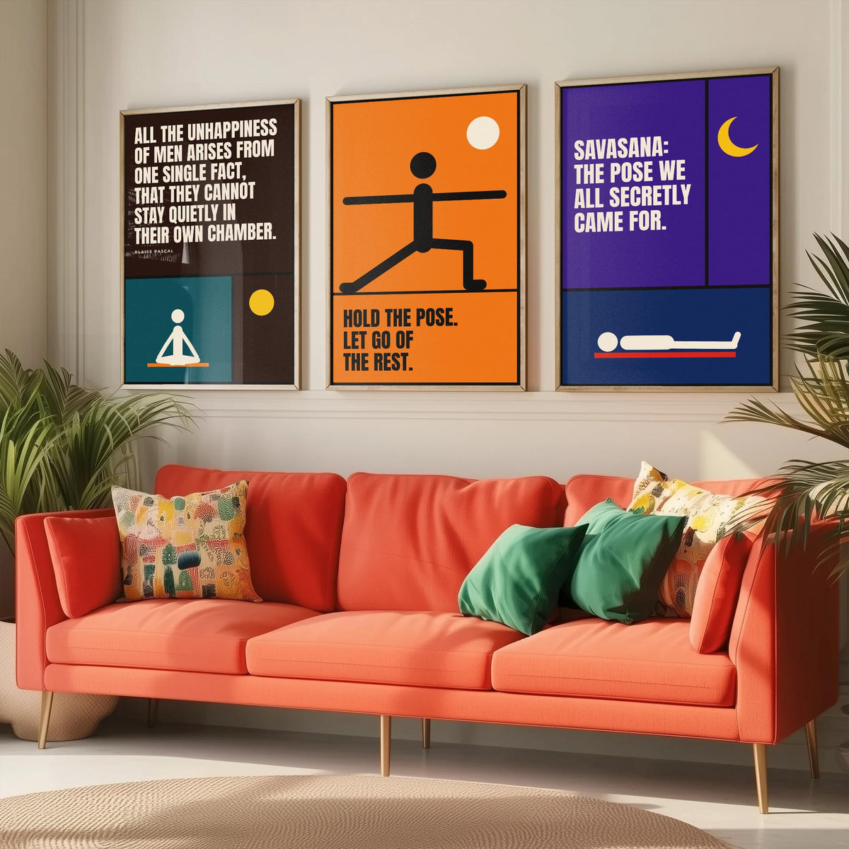 Yoga Quotes Set of Three Art Prints - 3 Retro Bauhaus Meditation Posters - Minimalist Wellness Wall Art Illustration V2