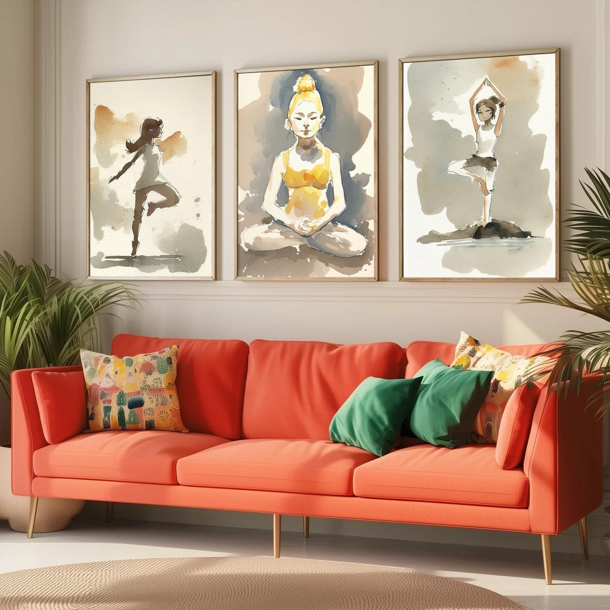 Yoga Poses Watercolour Set of Three Art Prints - Dancer Balance, Lotus Meditation, Tree Pose by the Water - Simple Zen Poster