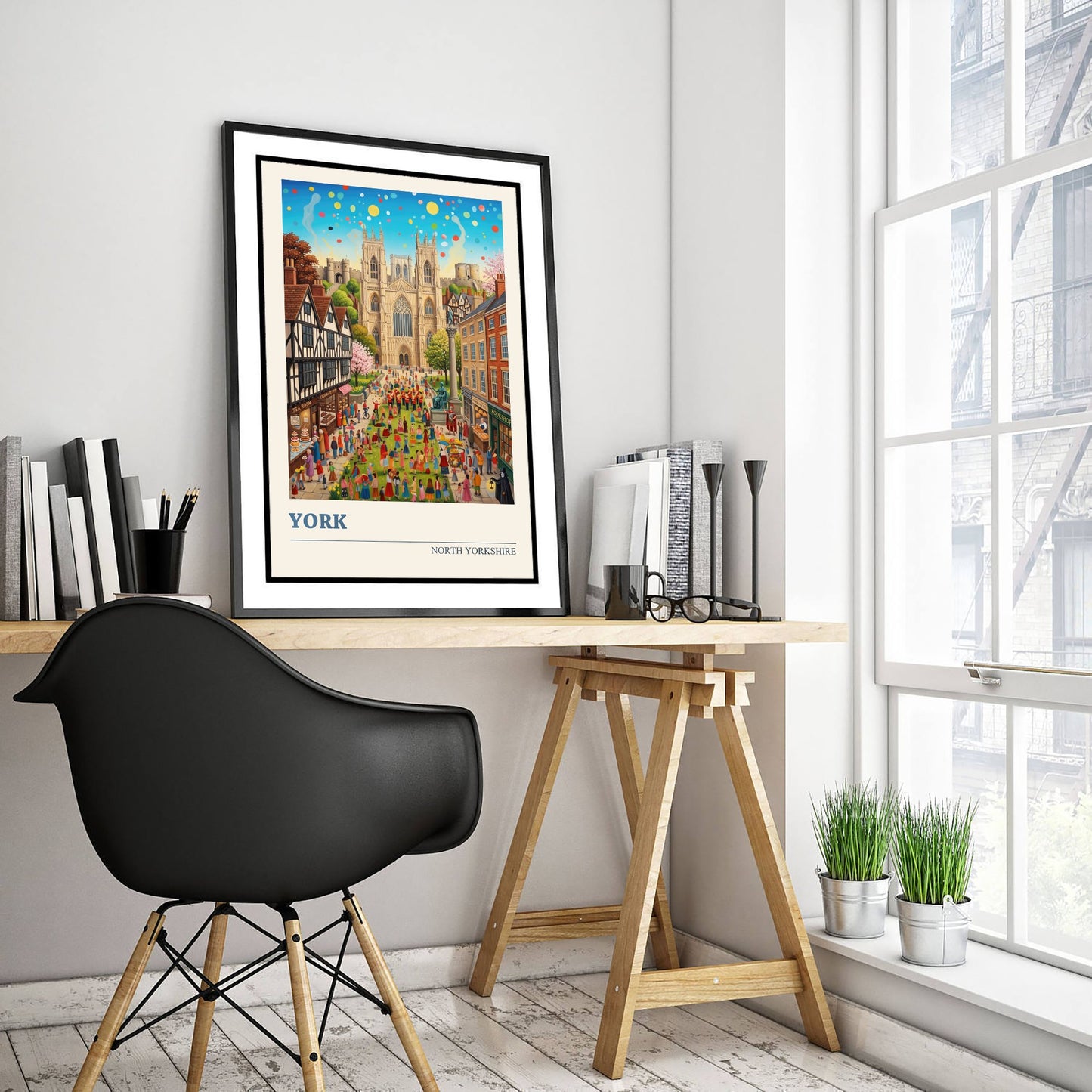 York Travel Poster - York Minster Art Print - Folk Art Illustration - North Yorkshire England City Festival Scene 1/3