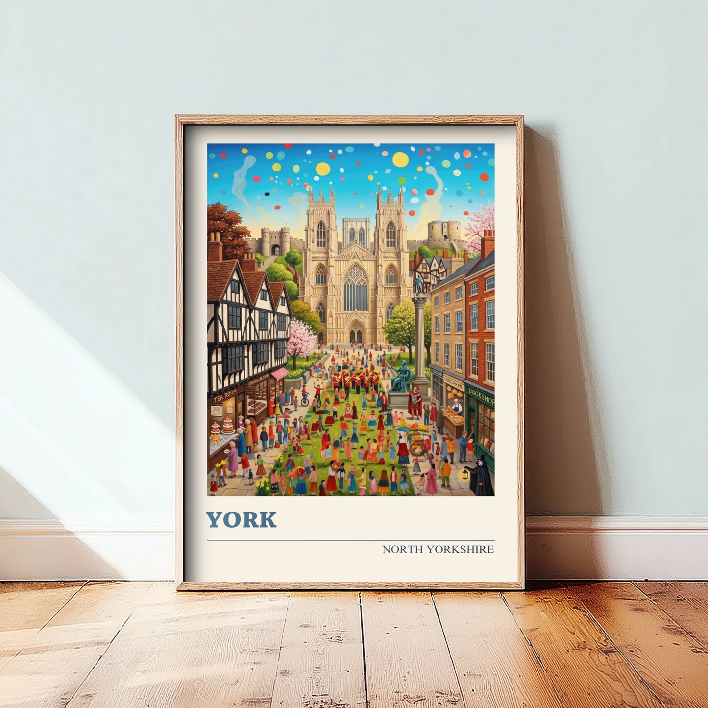 York Travel Poster - York Minster Art Print - Folk Art Illustration - North Yorkshire England City Festival Scene 1/3