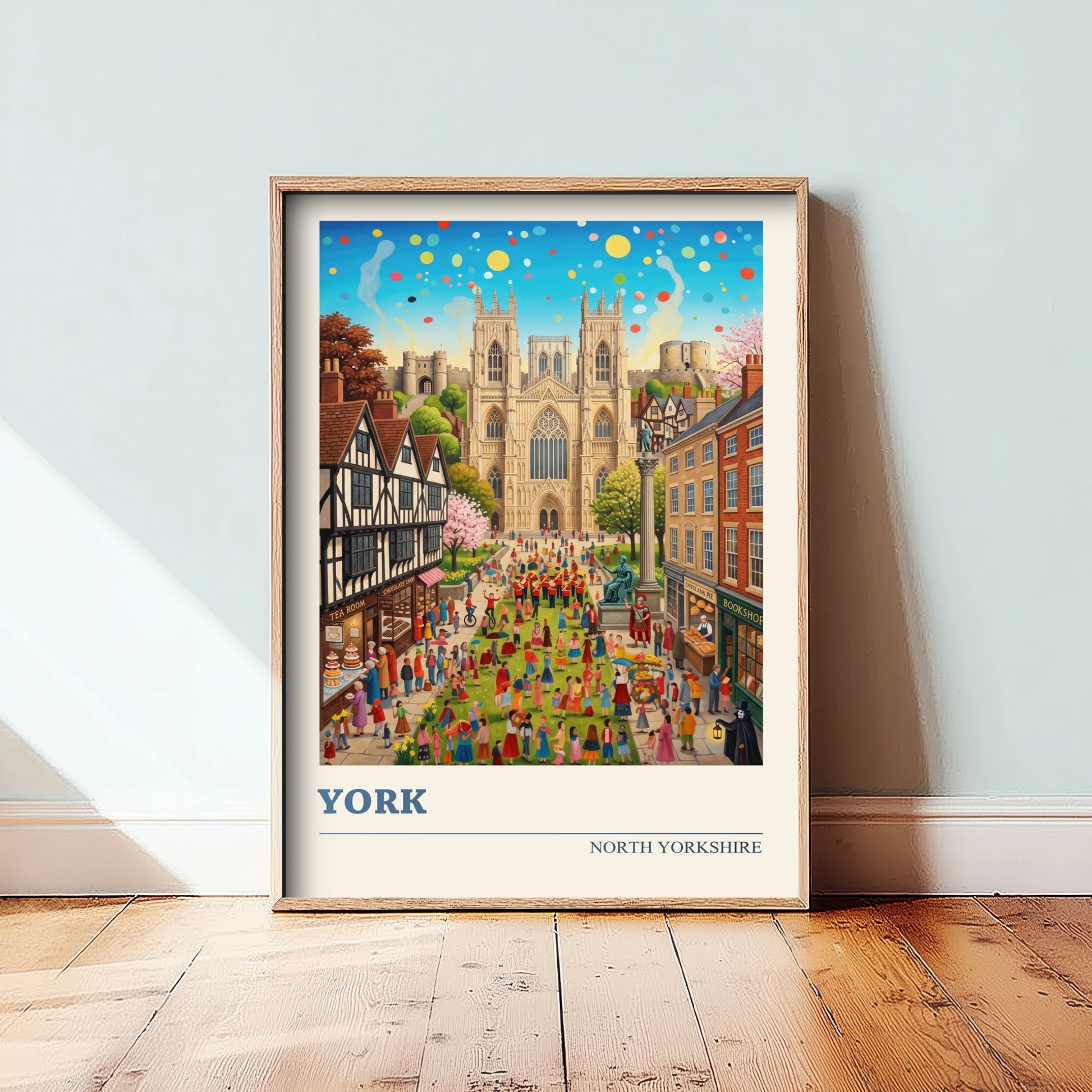 York Travel Poster - York Minster Art Print - Folk Art Illustration - North Yorkshire England City Festival Scene 1/3