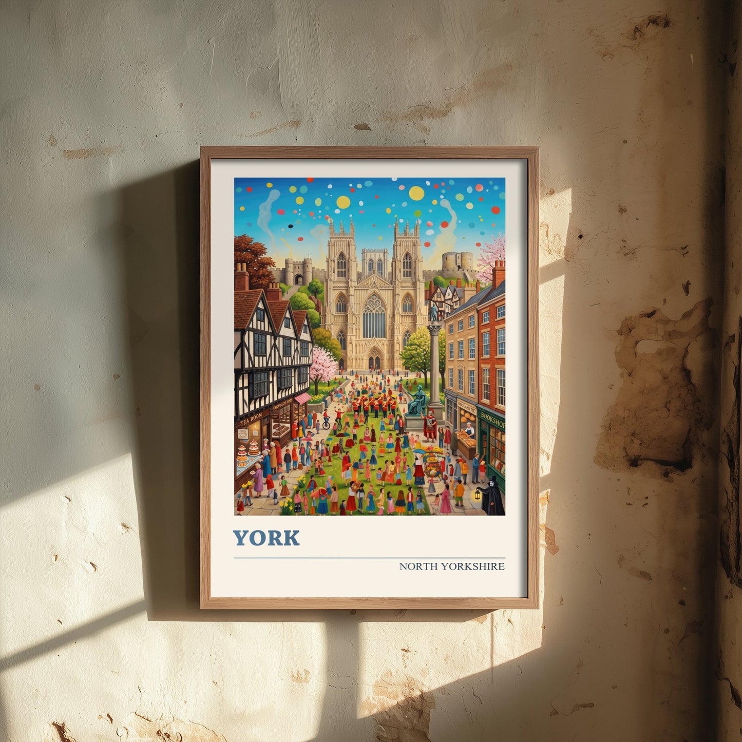 York Travel Poster - York Minster Art Print - Folk Art Illustration - North Yorkshire England City Festival Scene 1/3