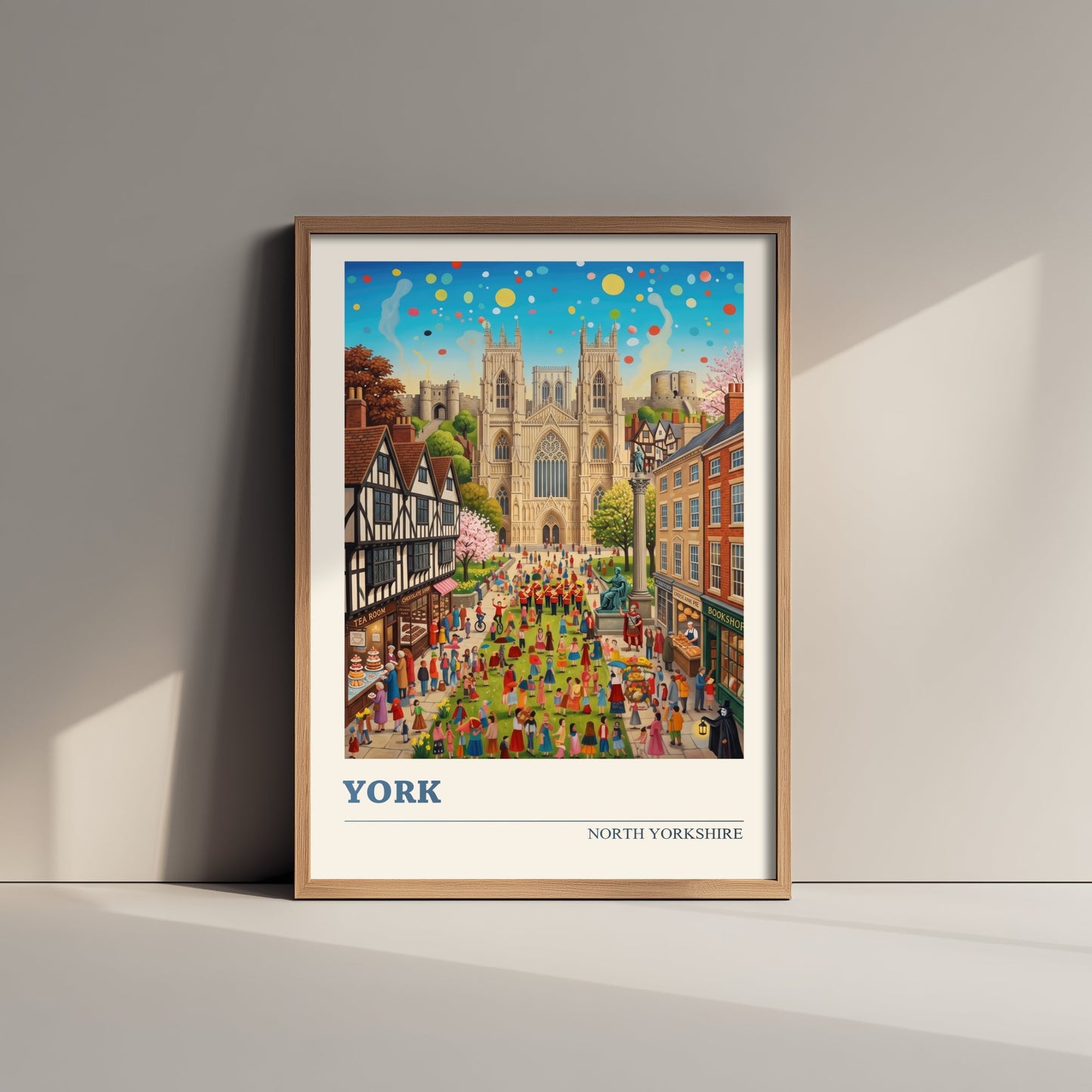 York Travel Poster - York Minster Art Print - Folk Art Illustration - North Yorkshire England City Festival Scene 1/3