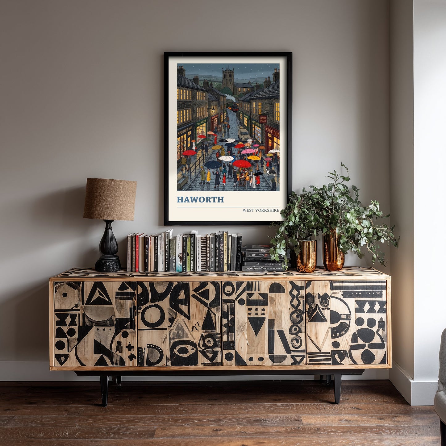 Haworth Travel Poster - Bronte Country Art Print - Folk Art Illustration - West Yorkshire Rainy Village Main Street 2/3