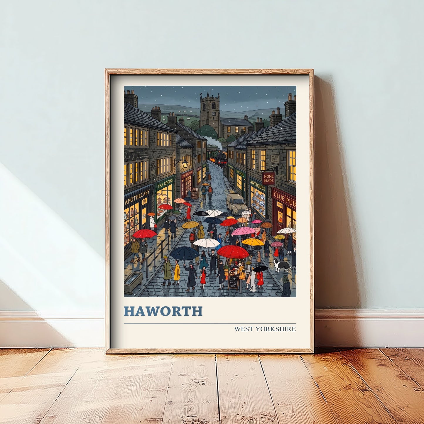 Haworth Travel Poster - Bronte Country Art Print - Folk Art Illustration - West Yorkshire Rainy Village Main Street 2/3
