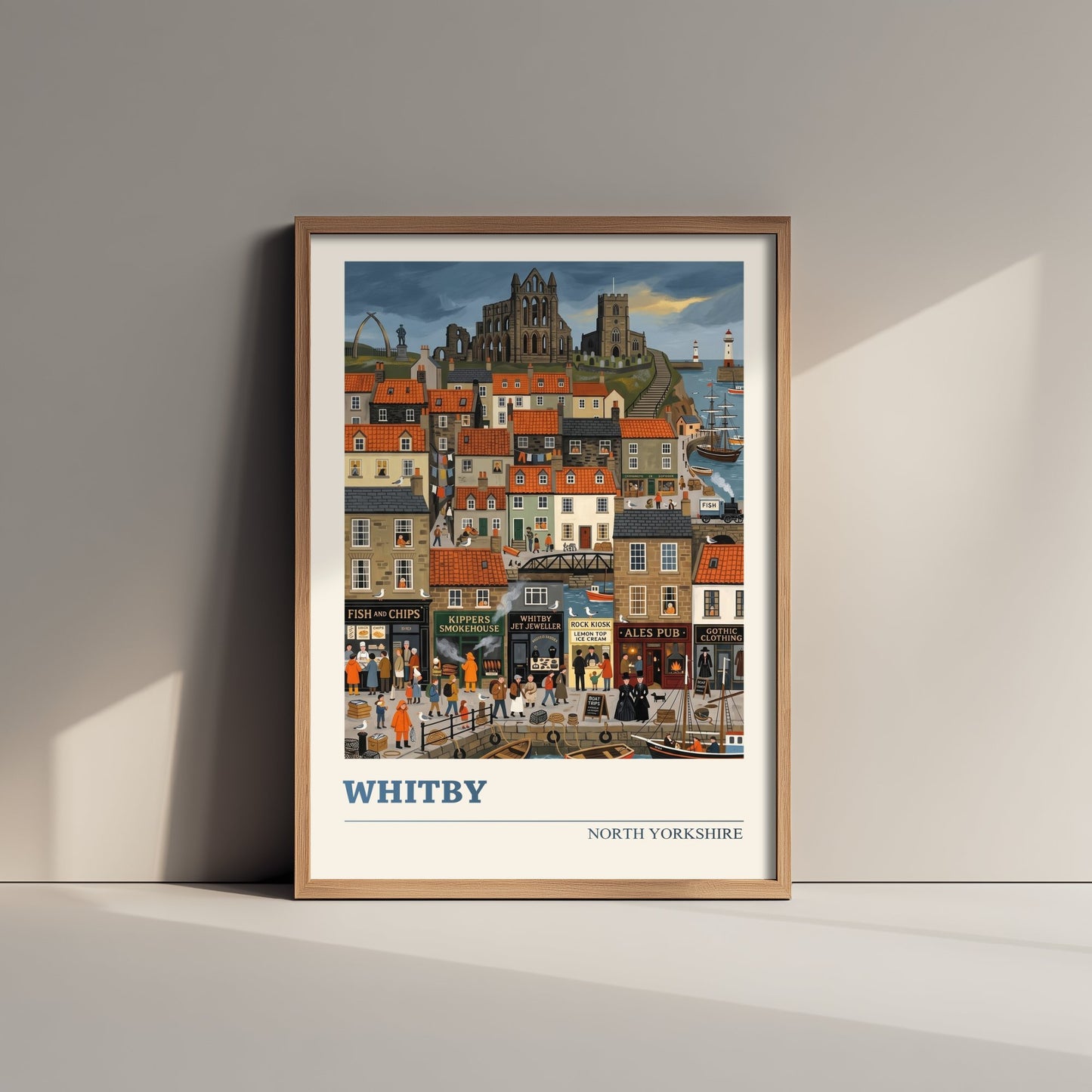 Whitby Travel Poster - Abbey and Harbour Art Print - Folk Art Illustration - North Yorkshire Seaside Town 3/3