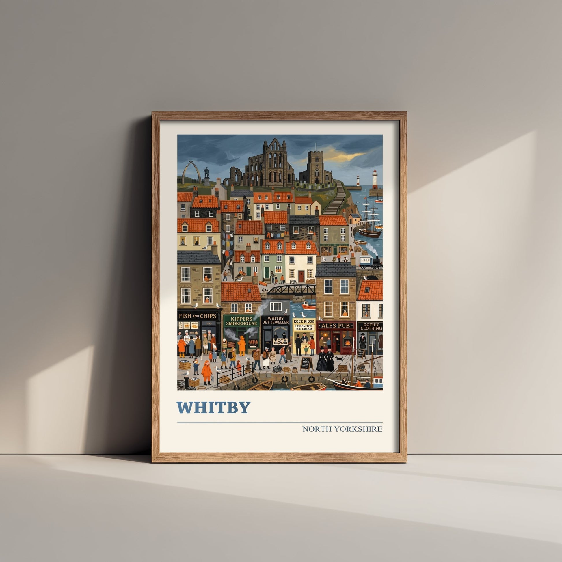 Whitby Travel Poster - Abbey and Harbour Art Print - Folk Art Illustration - North Yorkshire Seaside Town 3/3