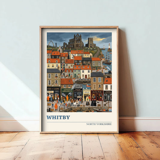 Whitby Travel Poster - Abbey and Harbour Art Print - Folk Art Illustration - North Yorkshire Seaside Town 3/3