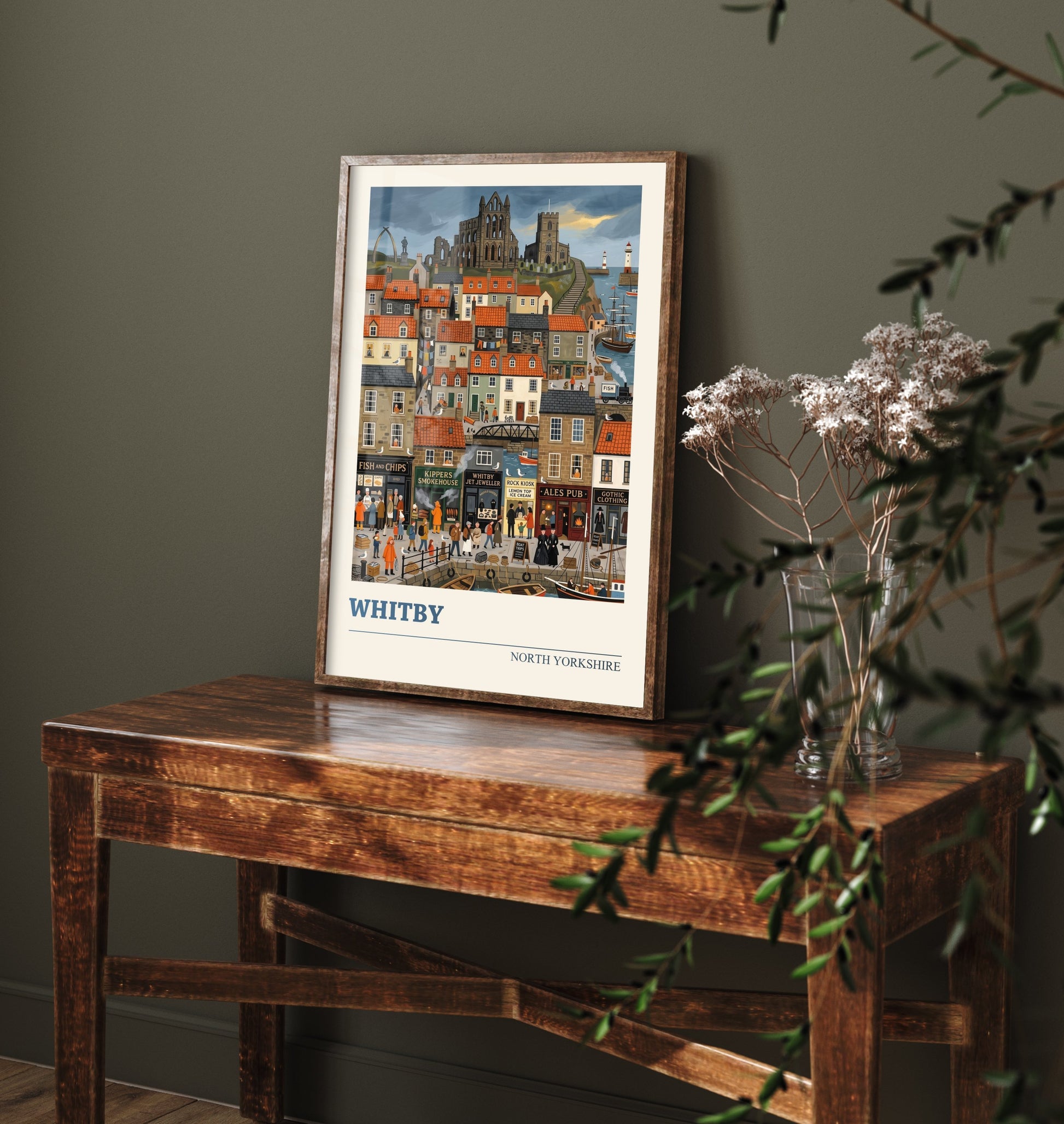 Whitby Travel Poster - Abbey and Harbour Art Print - Folk Art Illustration - North Yorkshire Seaside Town 3/3