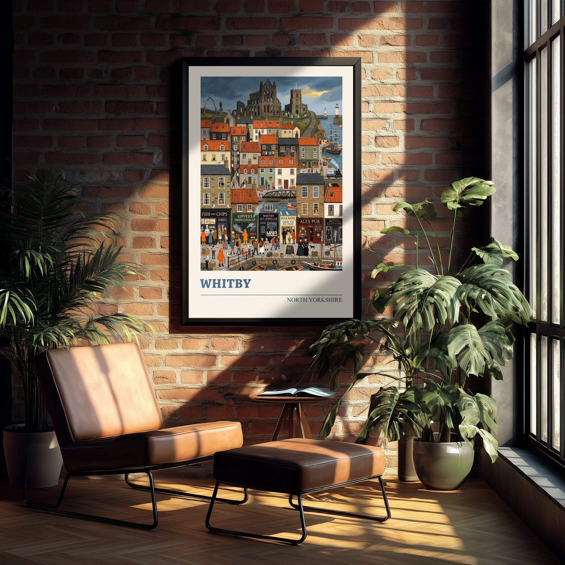 Whitby Travel Poster - Abbey and Harbour Art Print - Folk Art Illustration - North Yorkshire Seaside Town 3/3