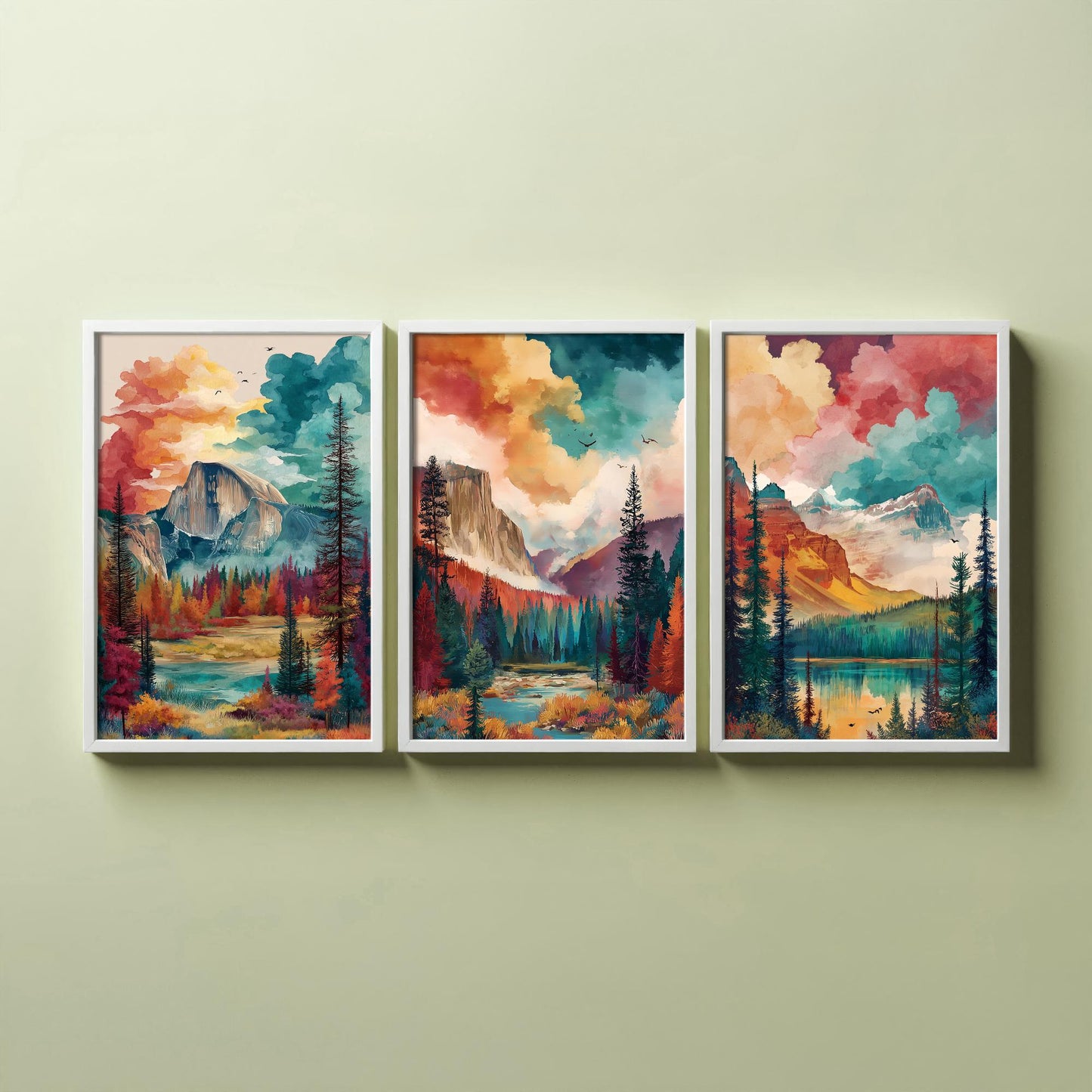 Yosemite National Park Set of Three Art Prints | Half Dome El Capitan Watercolour Poster