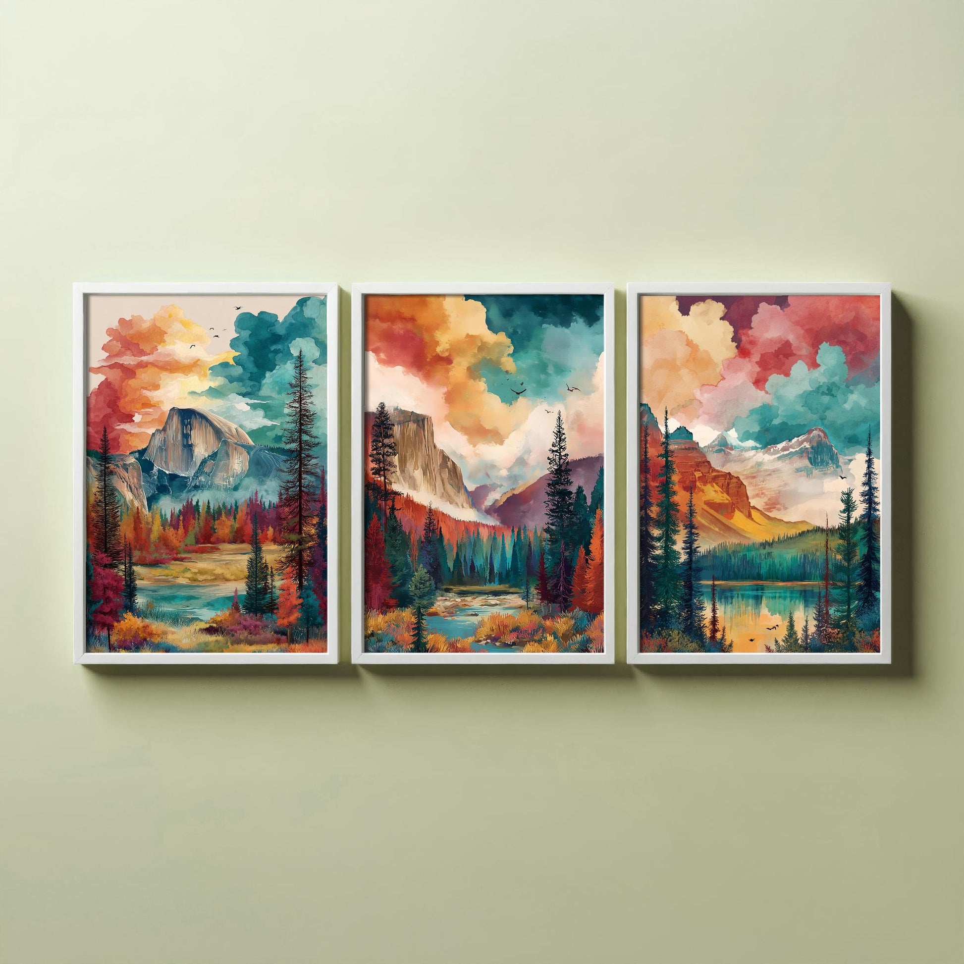 Yosemite National Park Set of Three Art Prints | Half Dome El Capitan Watercolour Poster