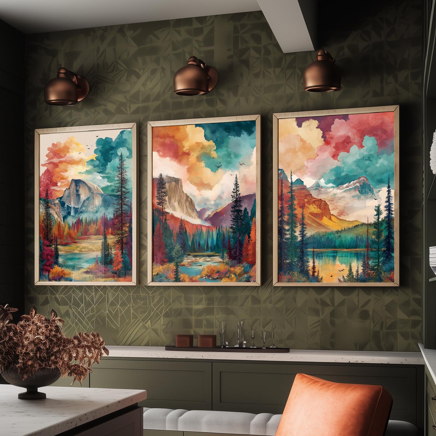 Yosemite National Park Set of Three Art Prints | Half Dome El Capitan Watercolour Poster