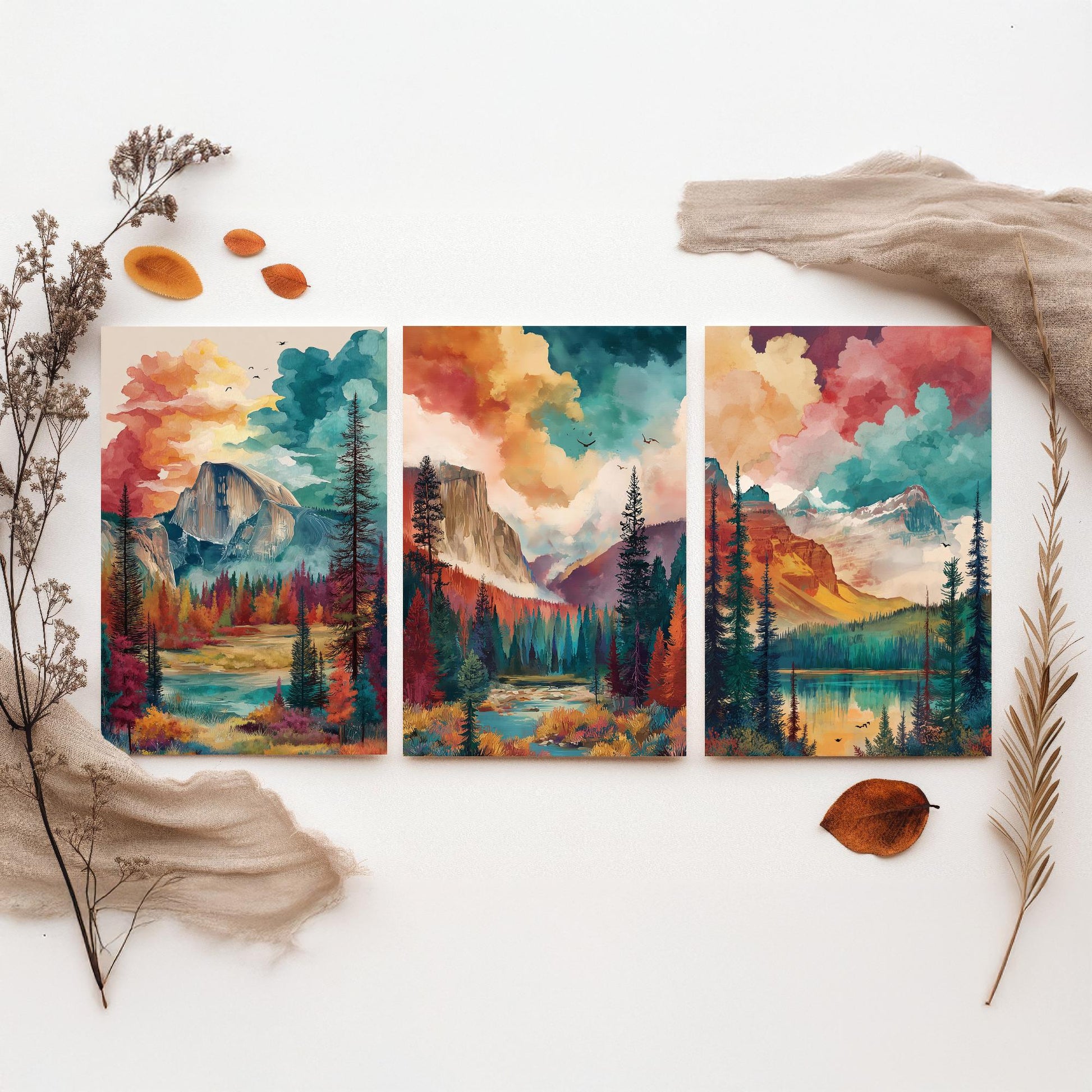 Yosemite National Park Set of Three Art Prints | Half Dome El Capitan Watercolour Poster
