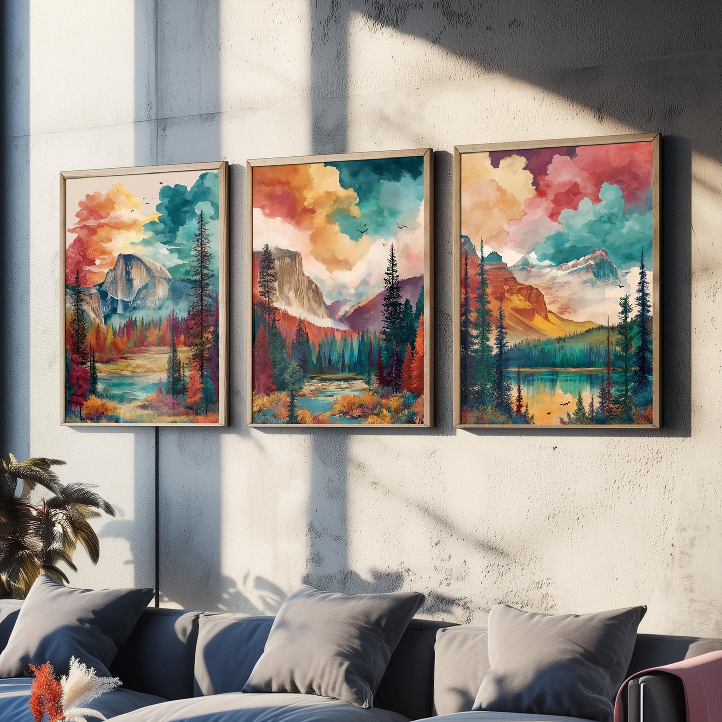 Yosemite National Park Set of Three Art Prints | Half Dome El Capitan Watercolour Poster