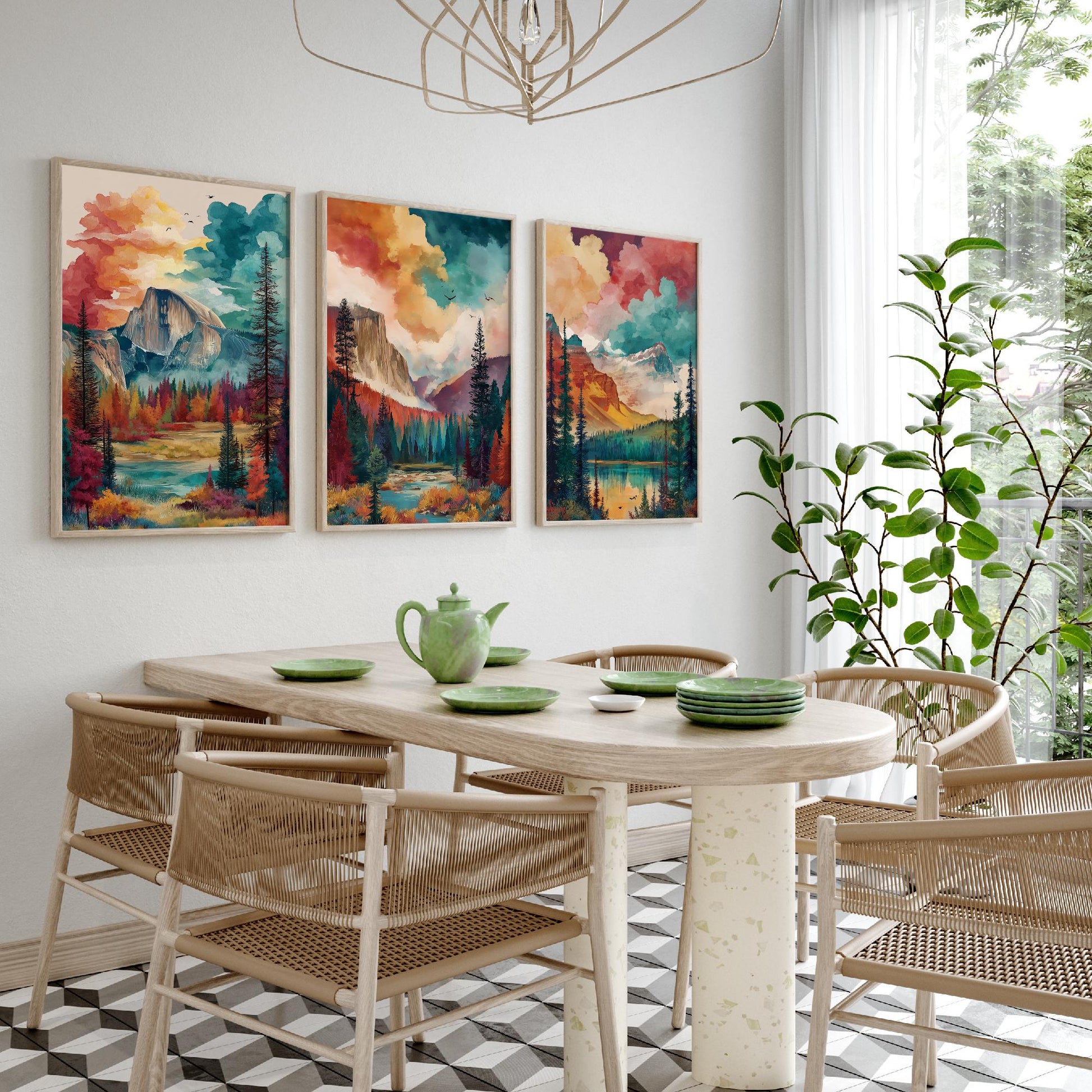 Yosemite National Park Set of Three Art Prints | Half Dome El Capitan Watercolour Poster