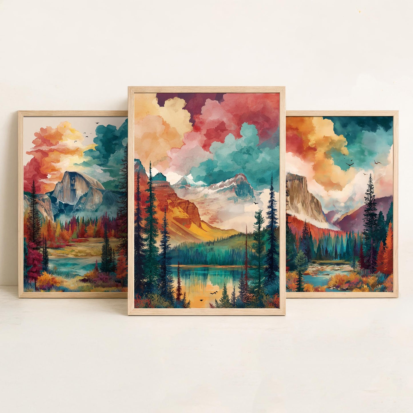 Yosemite National Park Set of Three Art Prints | Half Dome El Capitan Watercolour Poster
