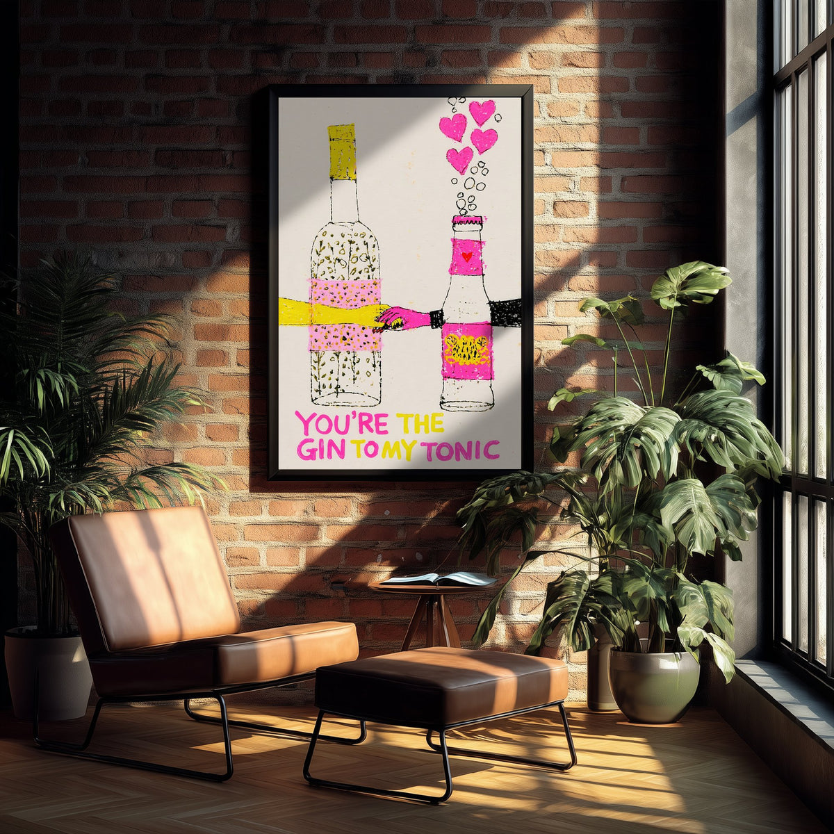 You're the Gin to My Tonic Art Print - Gin and Tonic Love Poster - Pink Bar Cart Illustration