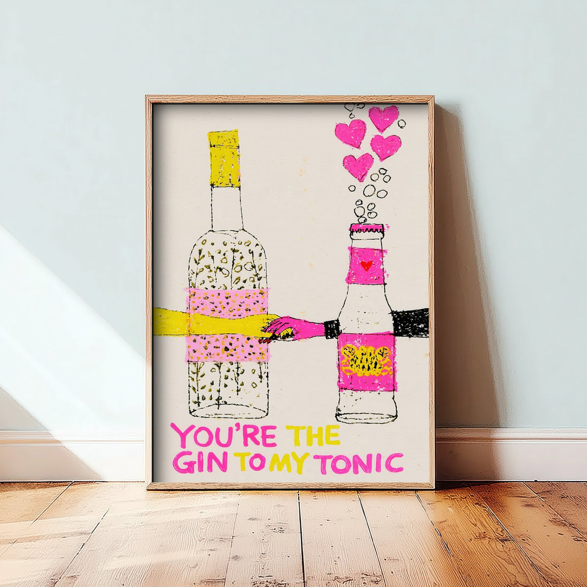 You're the Gin to My Tonic Art Print - Gin and Tonic Love Poster - Pink Bar Cart Illustration
