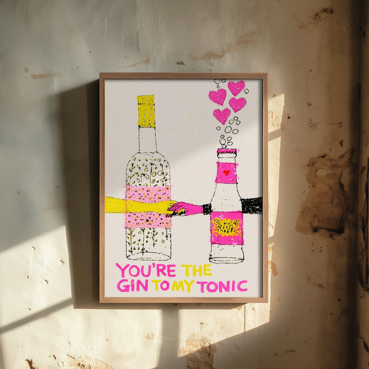 You're the Gin to My Tonic Art Print - Gin and Tonic Love Poster - Pink Bar Cart Illustration