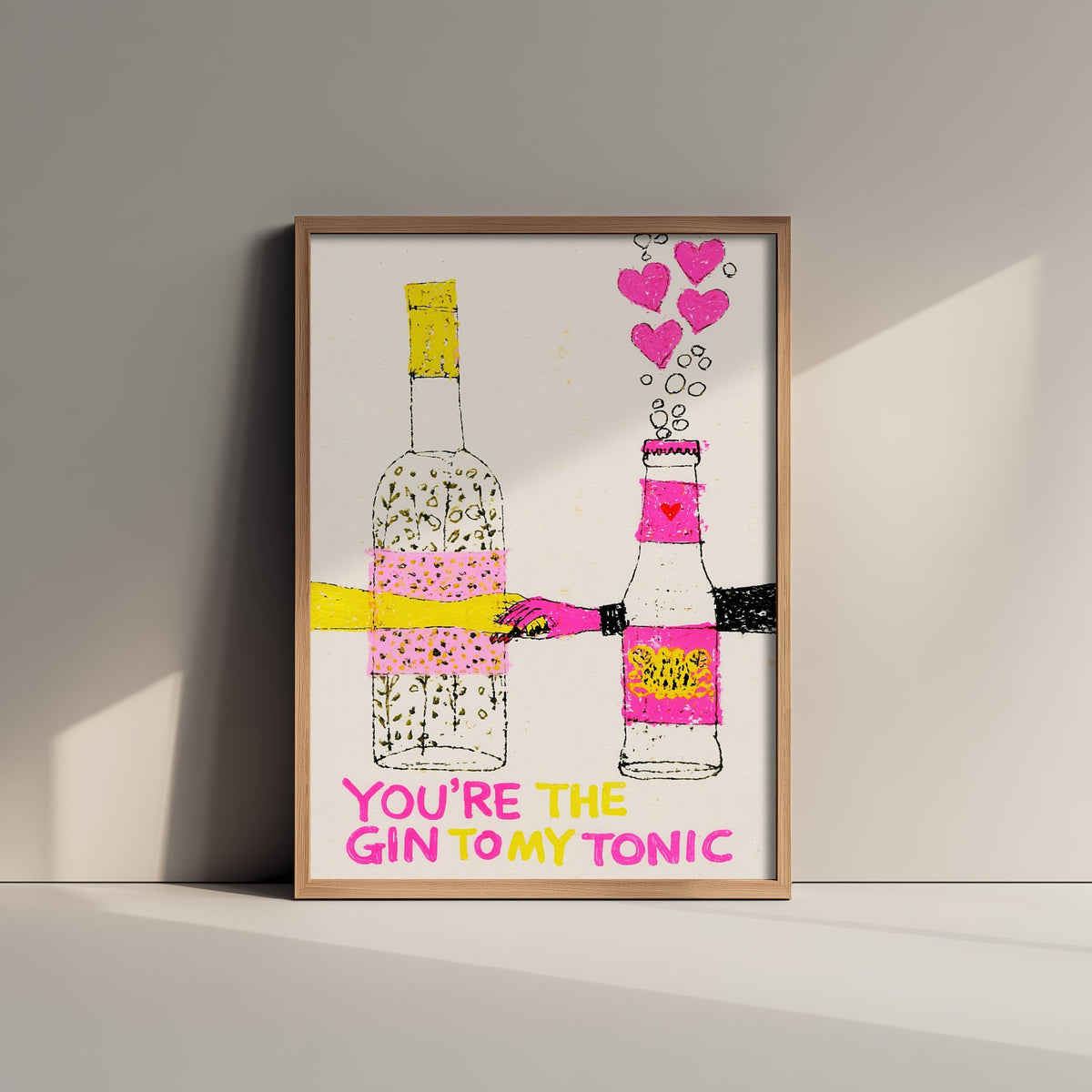 You're the Gin to My Tonic Art Print - Gin and Tonic Love Poster - Pink Bar Cart Illustration