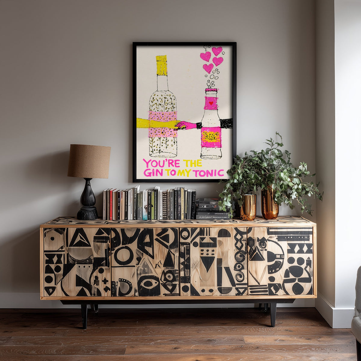 You're the Gin to My Tonic Art Print - Gin and Tonic Love Poster - Pink Bar Cart Illustration