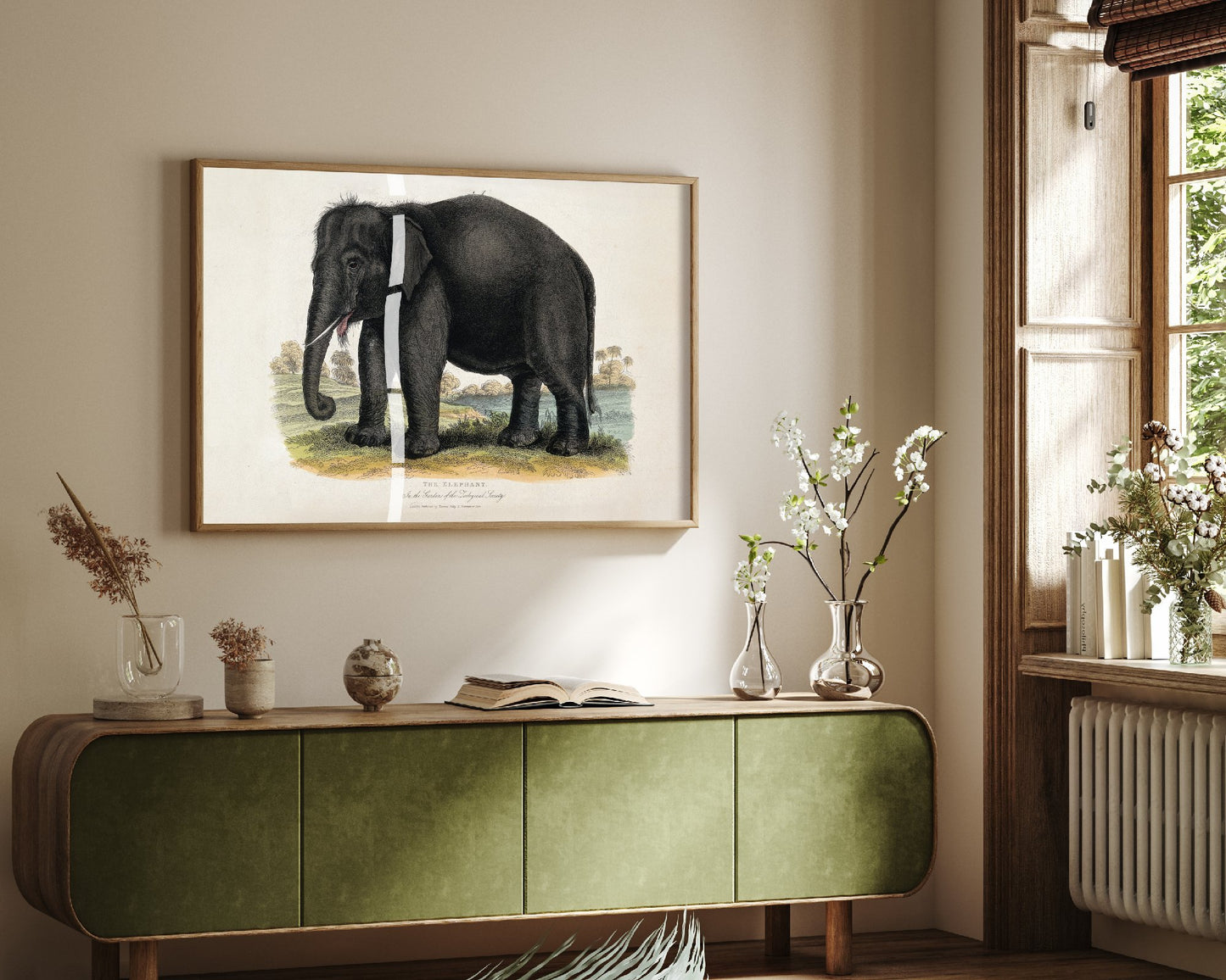 Vintage Elephant Art Print - Antique Zoological Illustration Poster 1860 - Natural History Wall Art - Asian Elephant