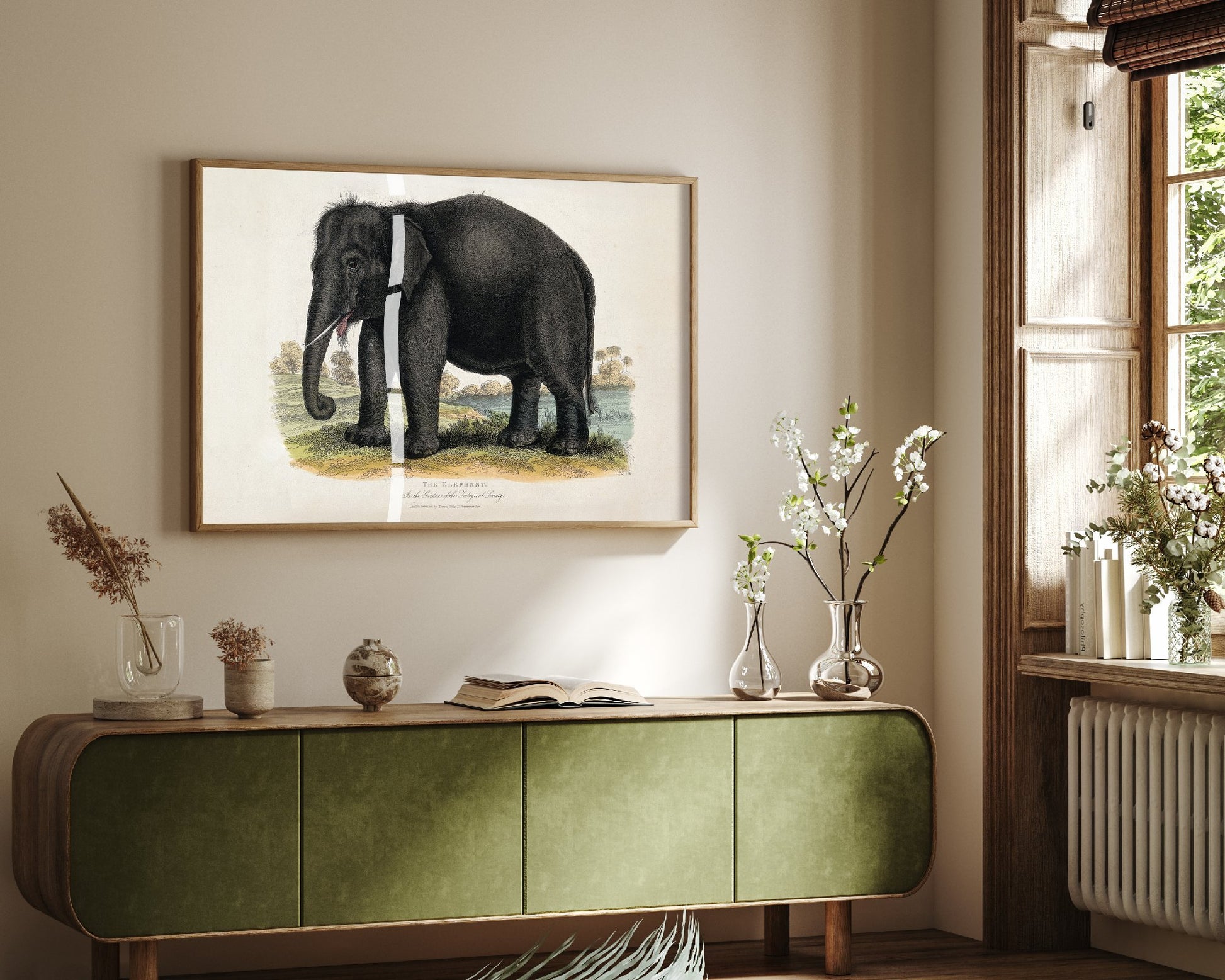 Vintage Elephant Art Print - Antique Zoological Illustration Poster 1860 - Natural History Wall Art - Asian Elephant