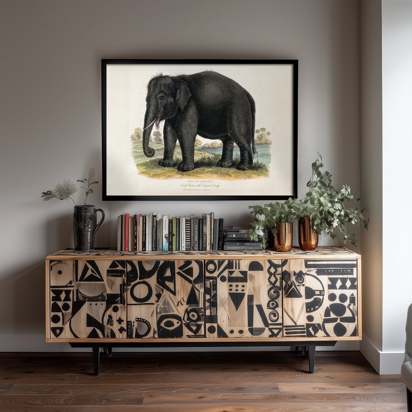 Vintage Elephant Art Print - Antique Zoological Illustration Poster 1860 - Natural History Wall Art - Asian Elephant